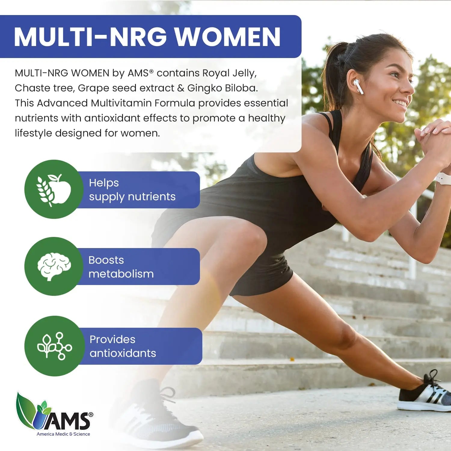 America Medic & Science Multivitamins for Women, Multi-NRG, 45 Coated Caplets, One Daily, Immune Support Supplements, Vitamin C & B Complex America Medic & ScienceAu supplements