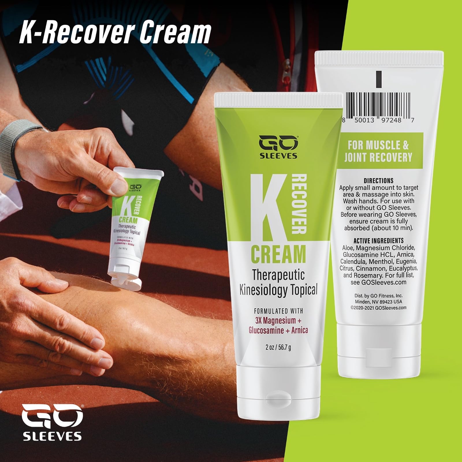 Go Sleeves Sports Recovery Cream - Concentrated Muscle and Joint Recovery Lotion – Magnesium Chloride Cream with Arnica for Muscle Pain and Stiffness from Running, Exercise, Backache – 2 Ounces GO SLEEVESAu supplements