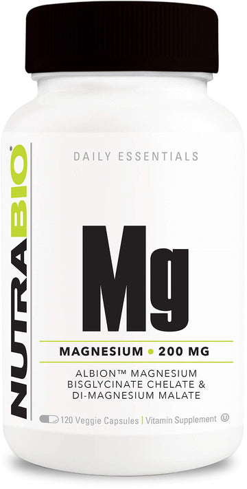 NutraBio Magnesium Supplement, Magnesium Glycinate for Sleep, Biglycinate, D-Magnesium Malate, Muscle & Nerve Support, for Men and Women, 120 Vegetable Capsules NutraBioAu supplements