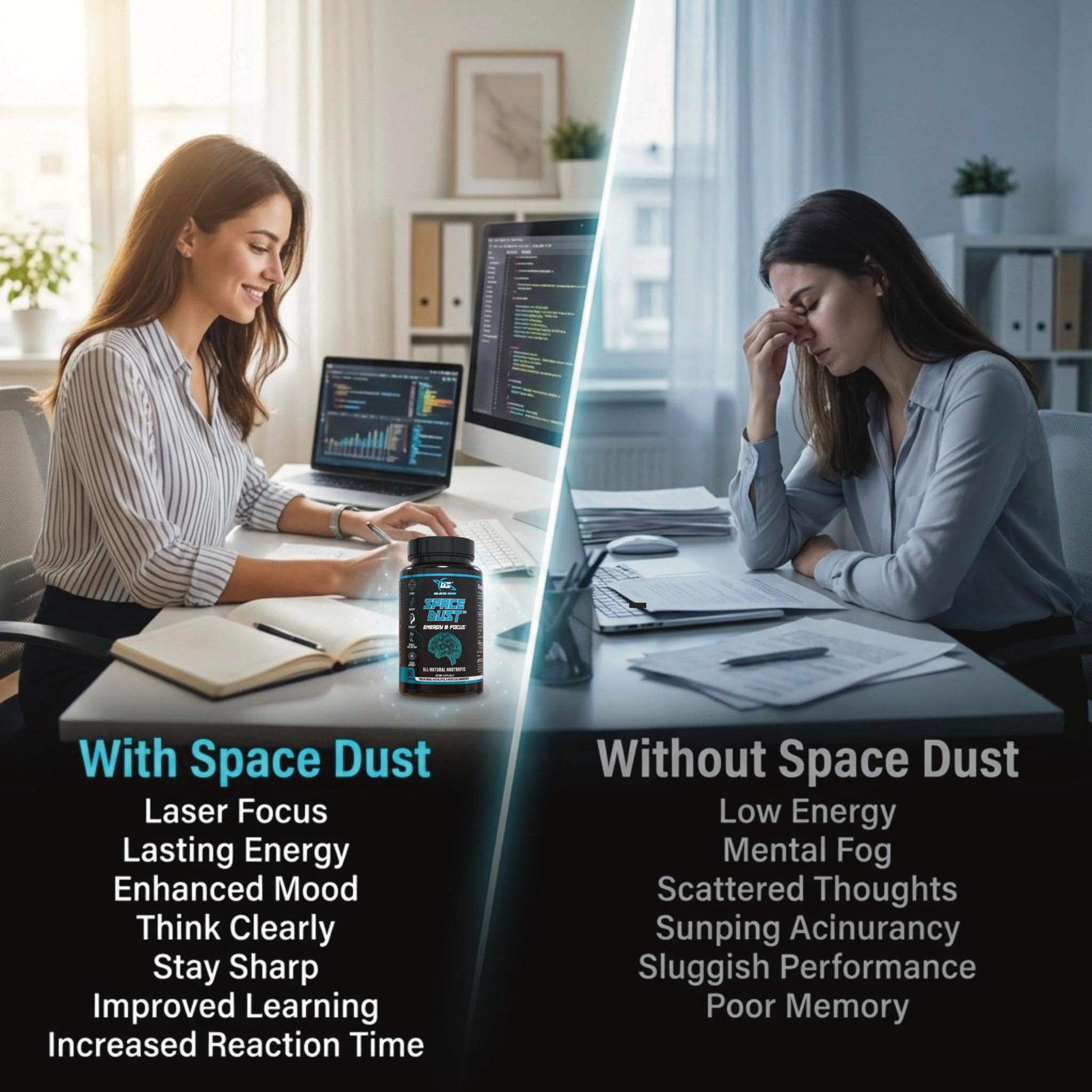 Space Dust Brain Supplements for Memory and Focus – Nootropic Focus Supplement for Brain Health & Mind Boost with TeaCrine, Caffeine, L-Tyrosine, L-Theanine – Cognitive Support Capsules, 60 Count GALACTIC SUPPSAu supplements