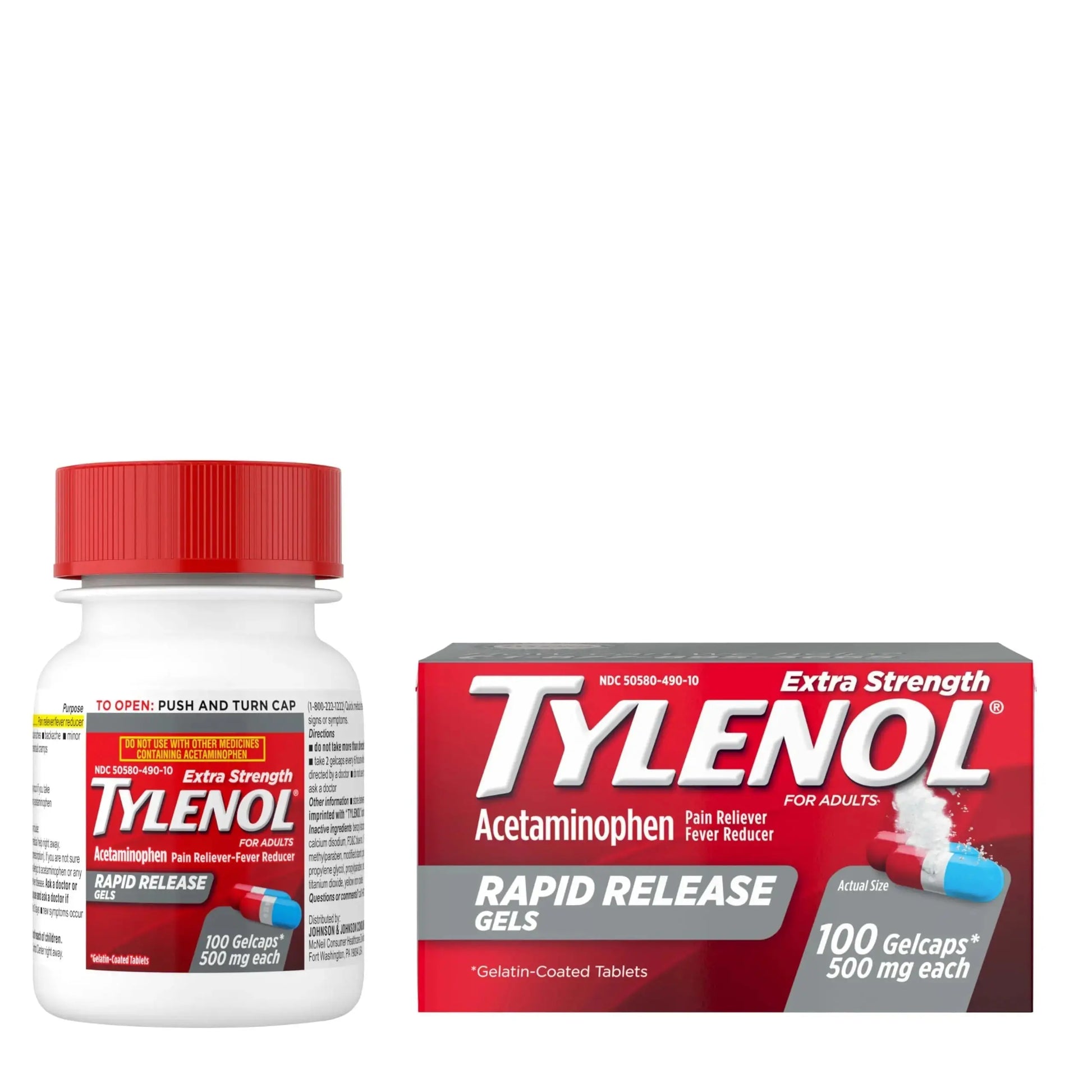 Tylenol Extra Strength Acetaminophen Rapid Release Gels, Fast, Strong Pain Relief, Fever Reducer, 500 mg Gelcaps with Laser‑Drilled Holes for Fast Release, OTC Medicine, 100 Count TylenolAu supplements