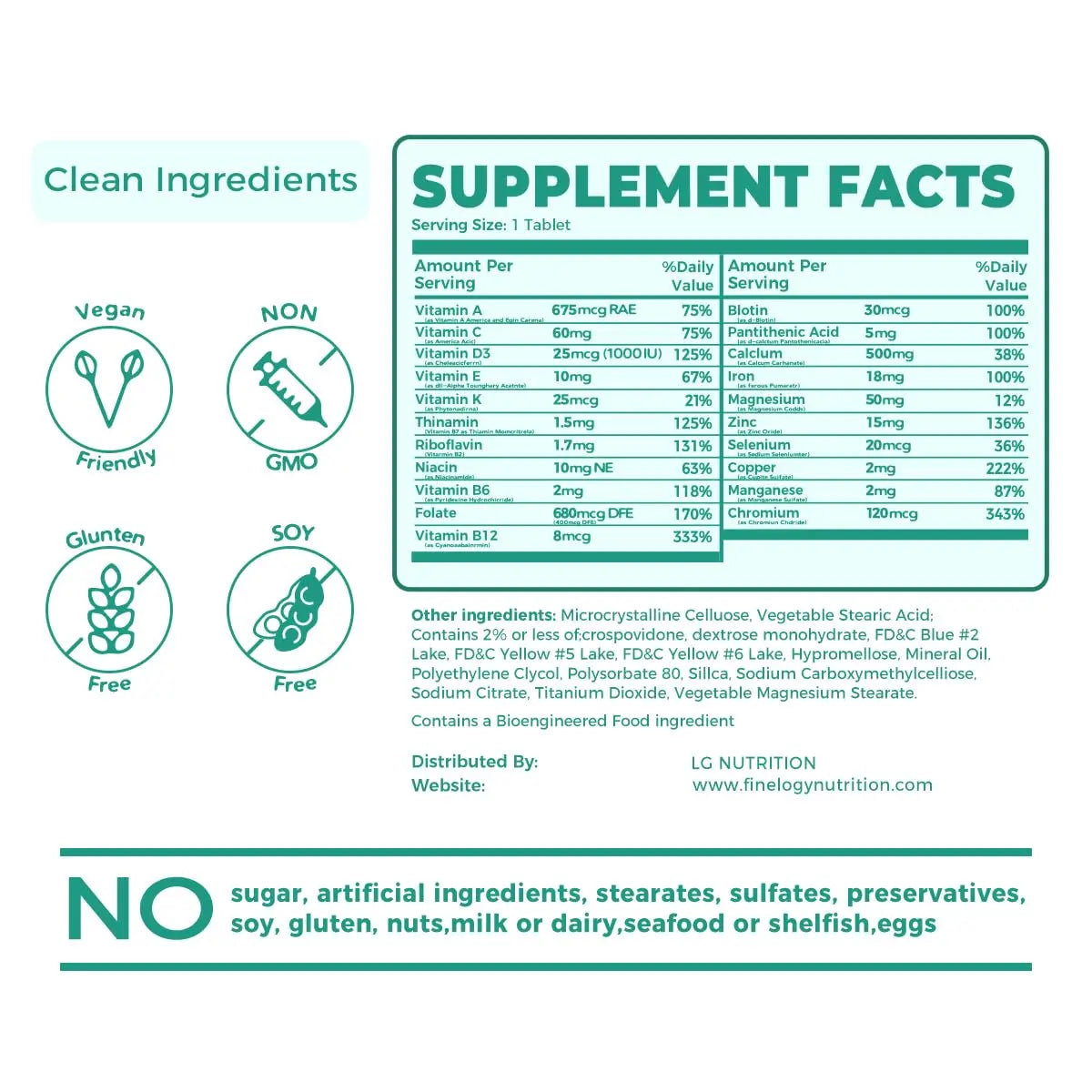 finelogy Womens Multivitamin - Essential Nutrients with Iron, Vitamins A, C, D3, K, B6 and B12 Supplements for Women’s Health, Energy Hair Skin & Nails finelogyAu supplements