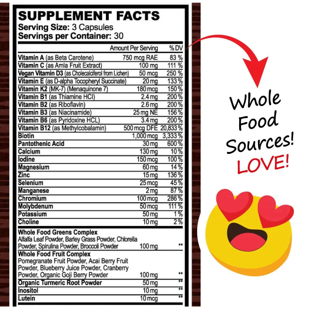 Whole Food Multivitamin Fruit & Super Greens All-in-one Vitamin Complex, 90 Vegan Capsules - Daily Vitamin for Women and Men Hippie FarmsAu supplements