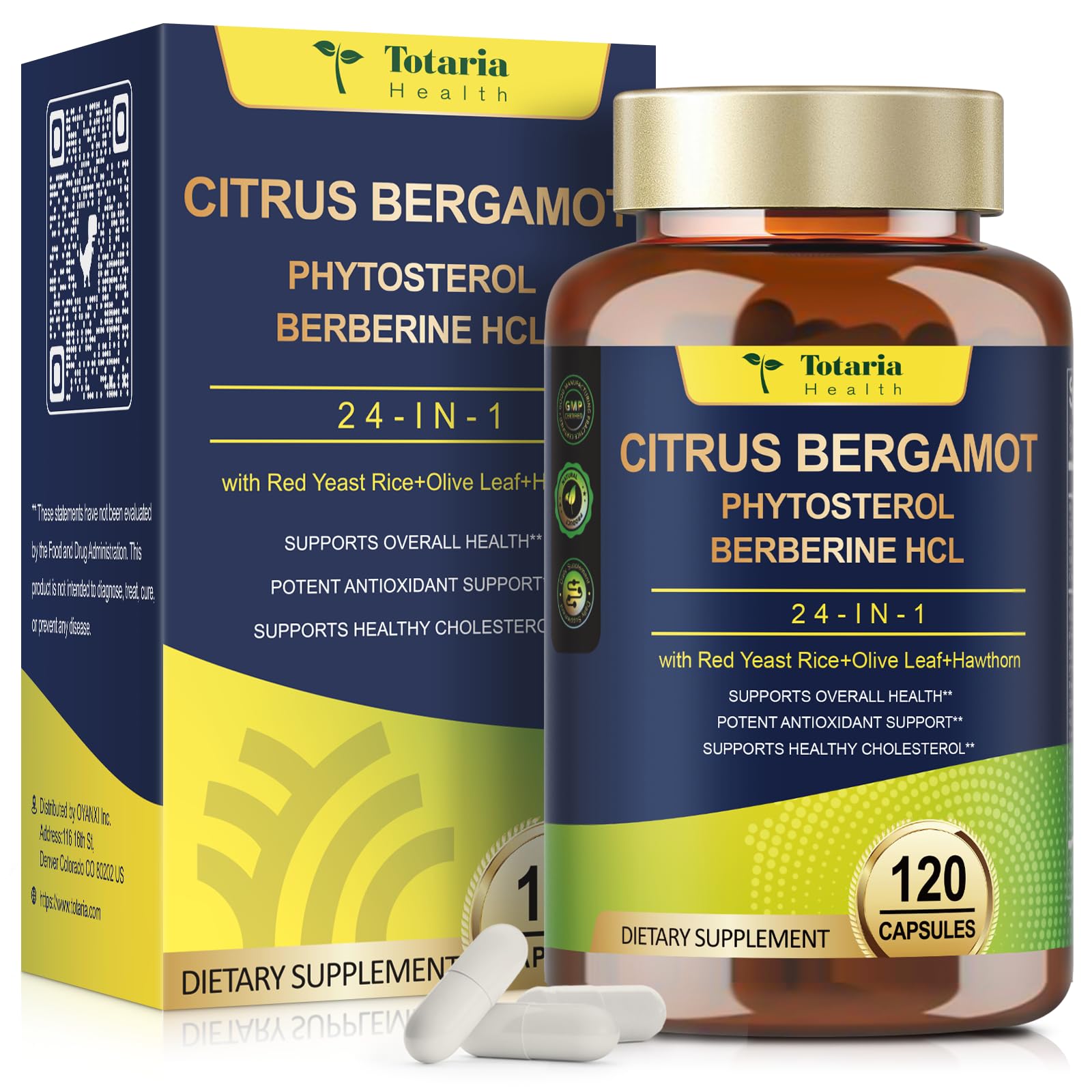 Citrus Bergamot Supplement for High Cholesterol - Italian Citrus Bergamot & Plant Sterols Stanols Natural Way to Balance Cholesterol Level, Cholesterol Lowering Supplements, Vegan, Non-GMO, 120 Counts TotariaAu supplements