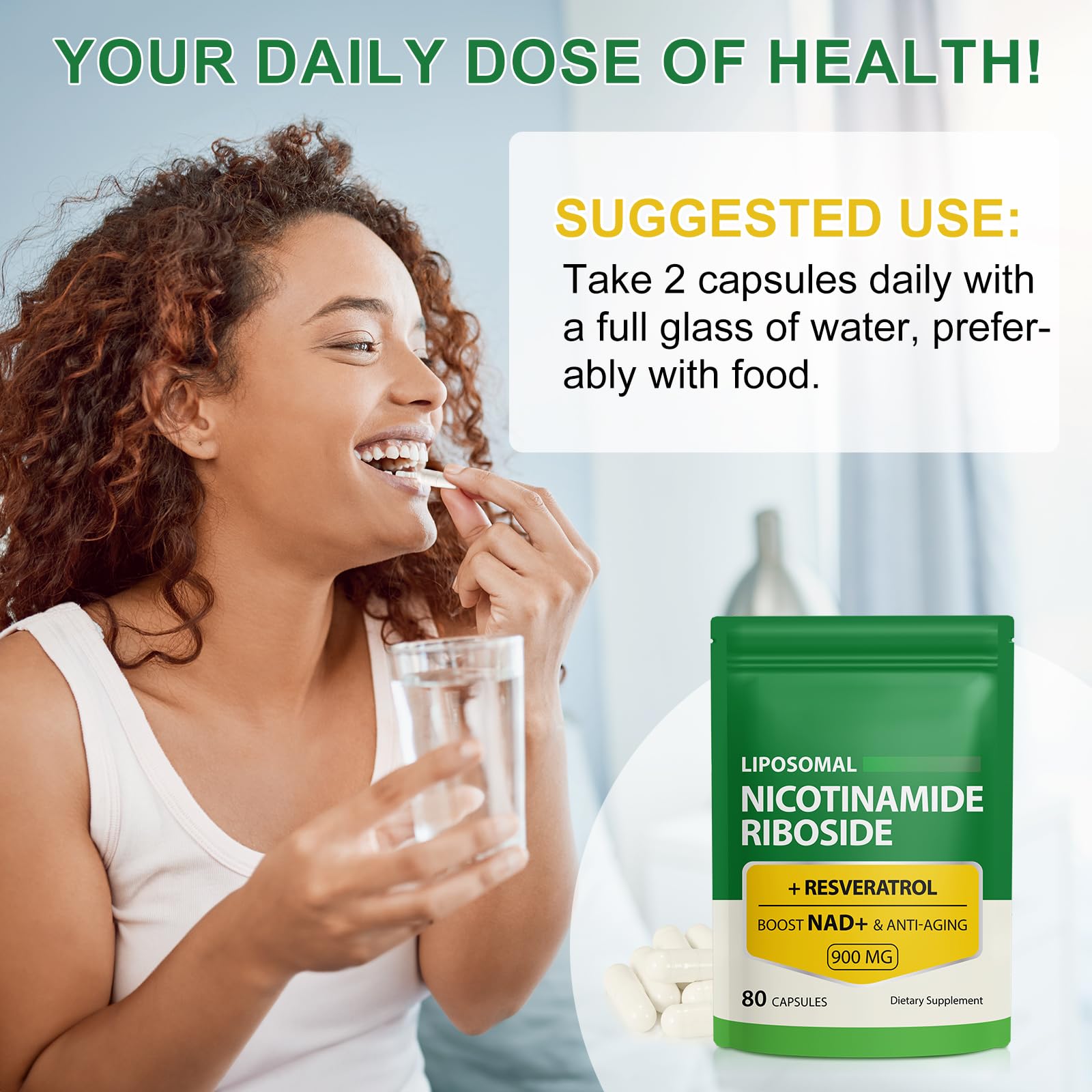NAD Supplement with Nicotinamide Riboside - Resveratrol,Liposomal Nicotinamide Riboside,Quercetin - High Purity NAD Supplement for Anti-Aging, Focus, Energy 160 Capsules (2 Bag) RuduwuAu supplements