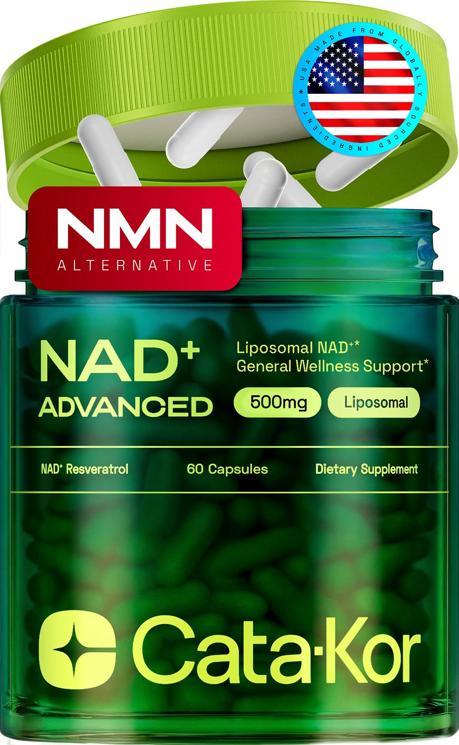Cata-Kor Liposomal NAD Supplement with Resveratrol – NMN Supplement Alternative – Third-Party Tested – 30-Day Supply – Advanced NAD+ Resveratrol Cata-KorAu supplements