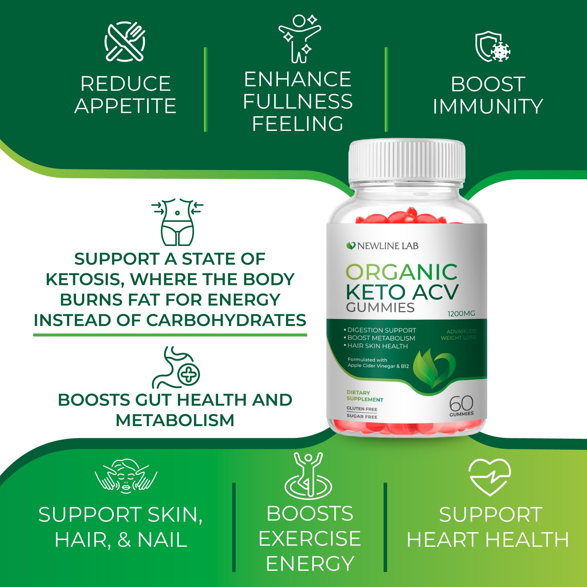 Organic Keto ACV Gummies for Advanced Weight Loss Fat Burn - Sugar Gluten Free Apple Newline LabUS supplements