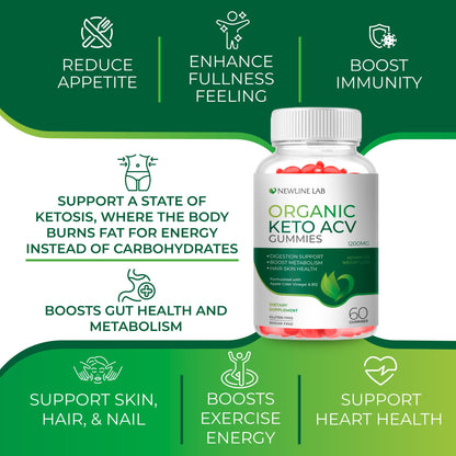 Organic Keto ACV Gummies for Advanced Weight Loss Fat Burn - Sugar Gluten Free Apple Newline LabUS supplements