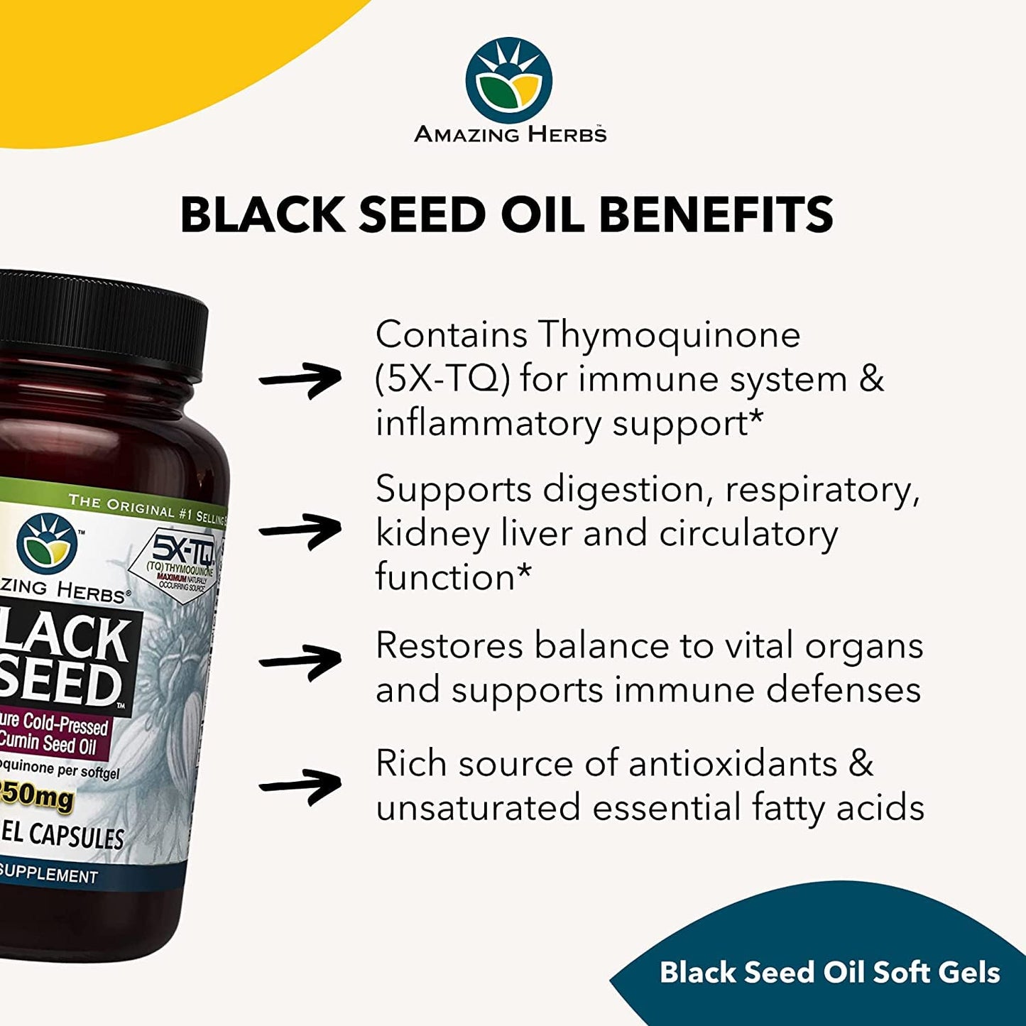 Amazing Herbs Premium Black Seed Oil Capsules - High Potency, Cold Pressed Nigella Amazing HerbsUS supplements