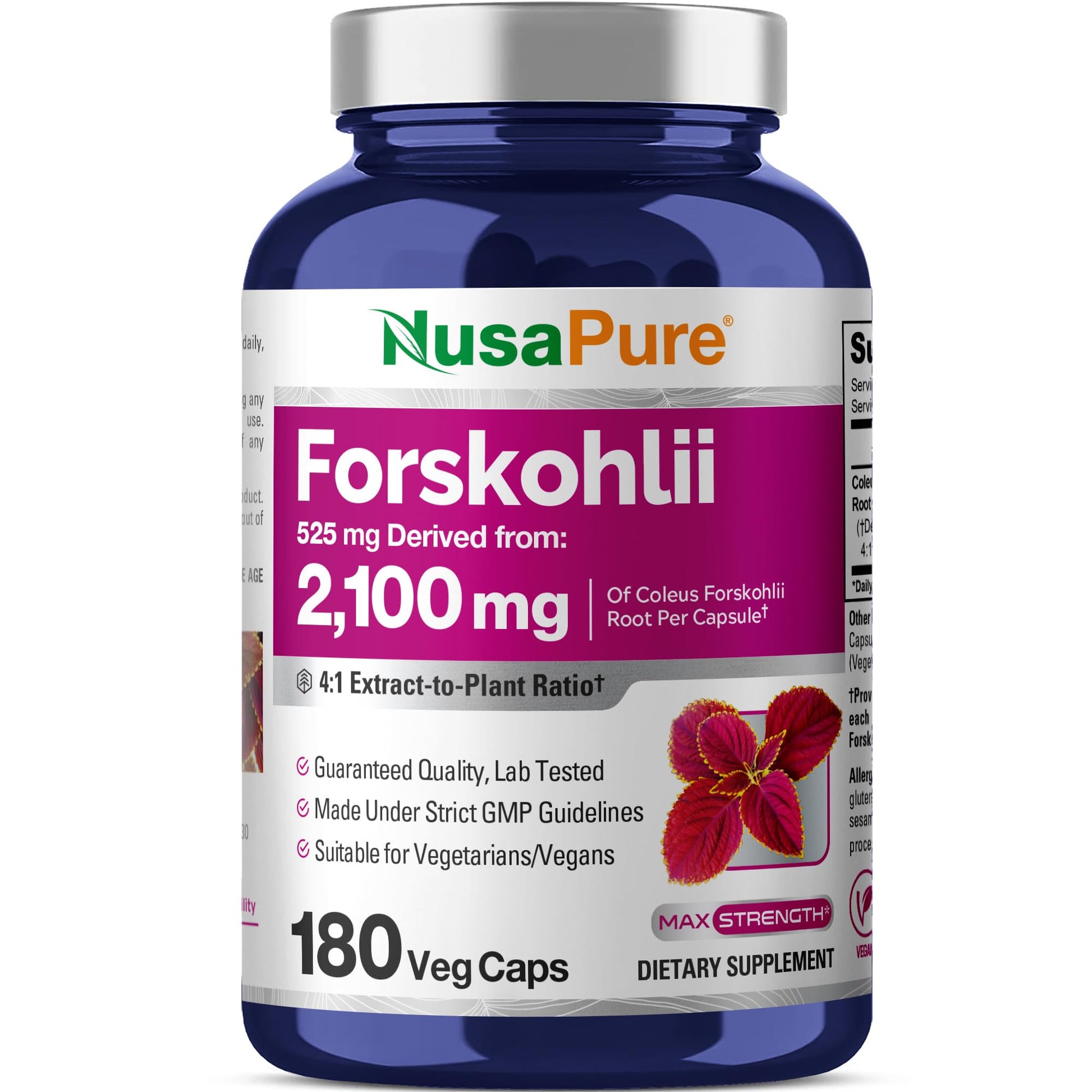 NusaPure Forskohlii 4:1 Extract, 525 mg Equivalent to 21,00 mgper Veggie Caps - 180 Capsules (Non-GMO, Vegan & Gluten Free) NusaPureAu supplements