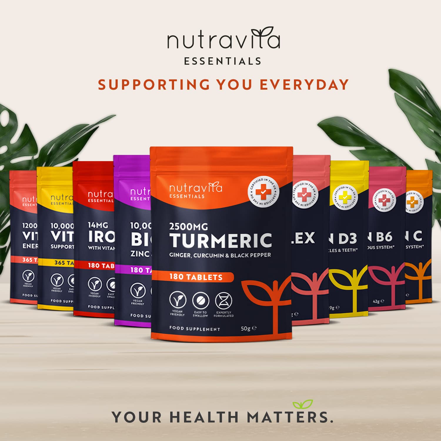 Nutravita Turmeric Tablets 2500mg with Black Pepper & Ginger - 180 High Strength Tumeric NutravitaUS supplements
