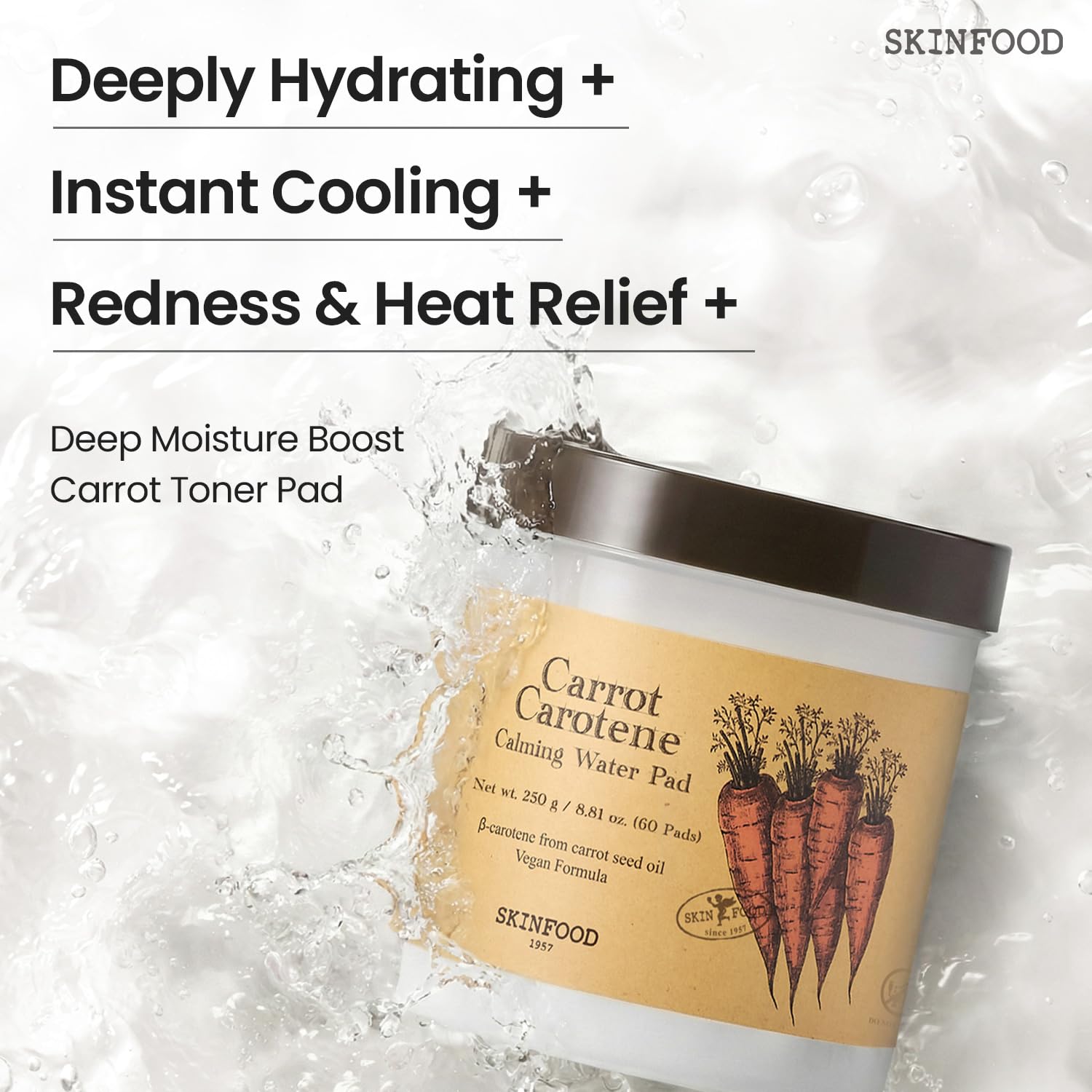 SKINFOOD Carrot Carotene Toner Pads, Hydrating & Soothing for Dry Skin, Instant Cooling, After Sun & Heat Care, Cotton Facial Toner Pads, Korean Skincare for Face (60 Counts) SKINFOOD 1957Au supplements