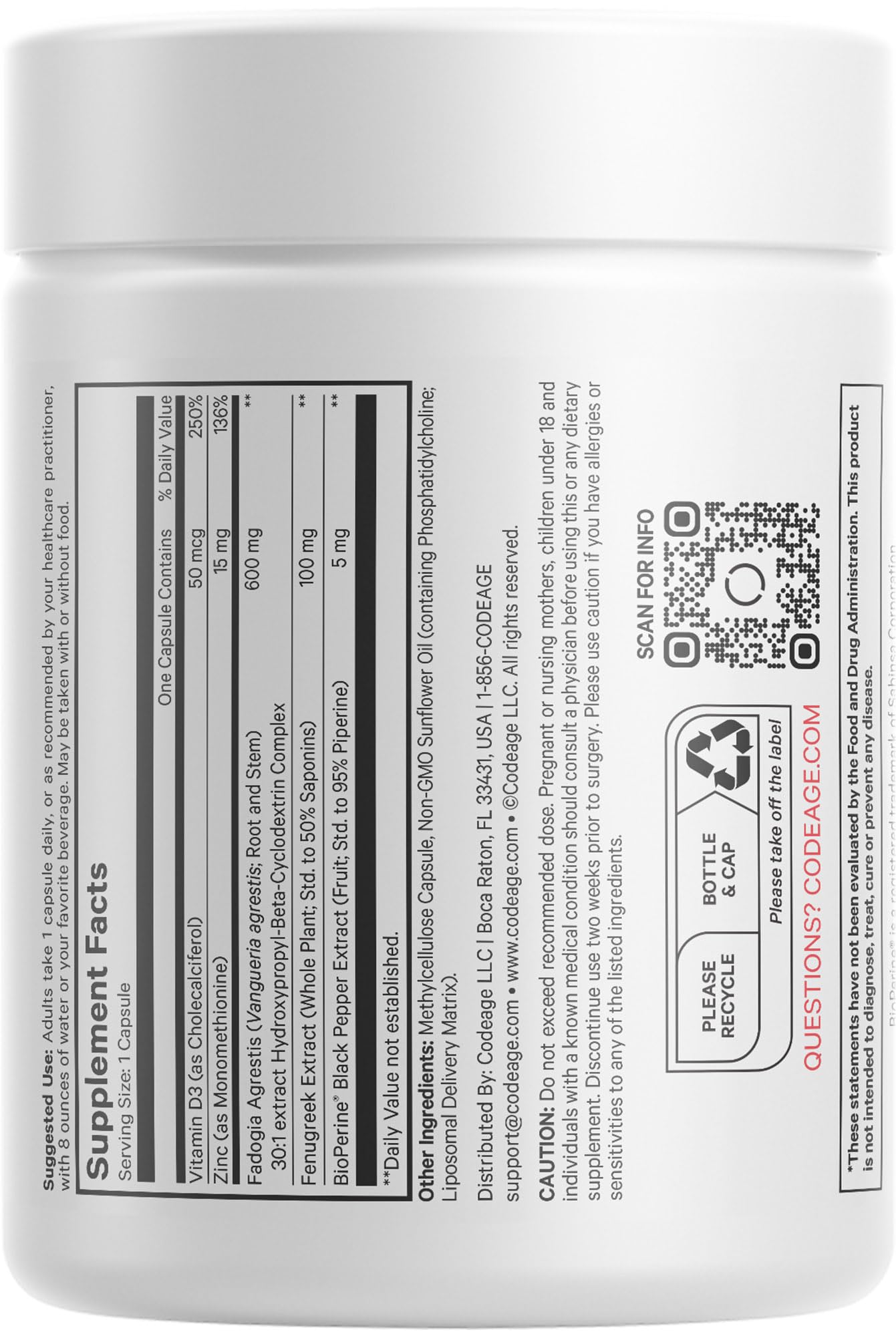 Codeage Liposomal Fadogia Agrestis 600mg Supplement - Fadogia Agrestis 30:1 Extract, Vitamin D3, Zinc, Fenugreek, BioPerine Black Pepper - 2-Month Supply - Liposomal Delivery - Non-GMO, 60 Capsules CodeageAu supplements