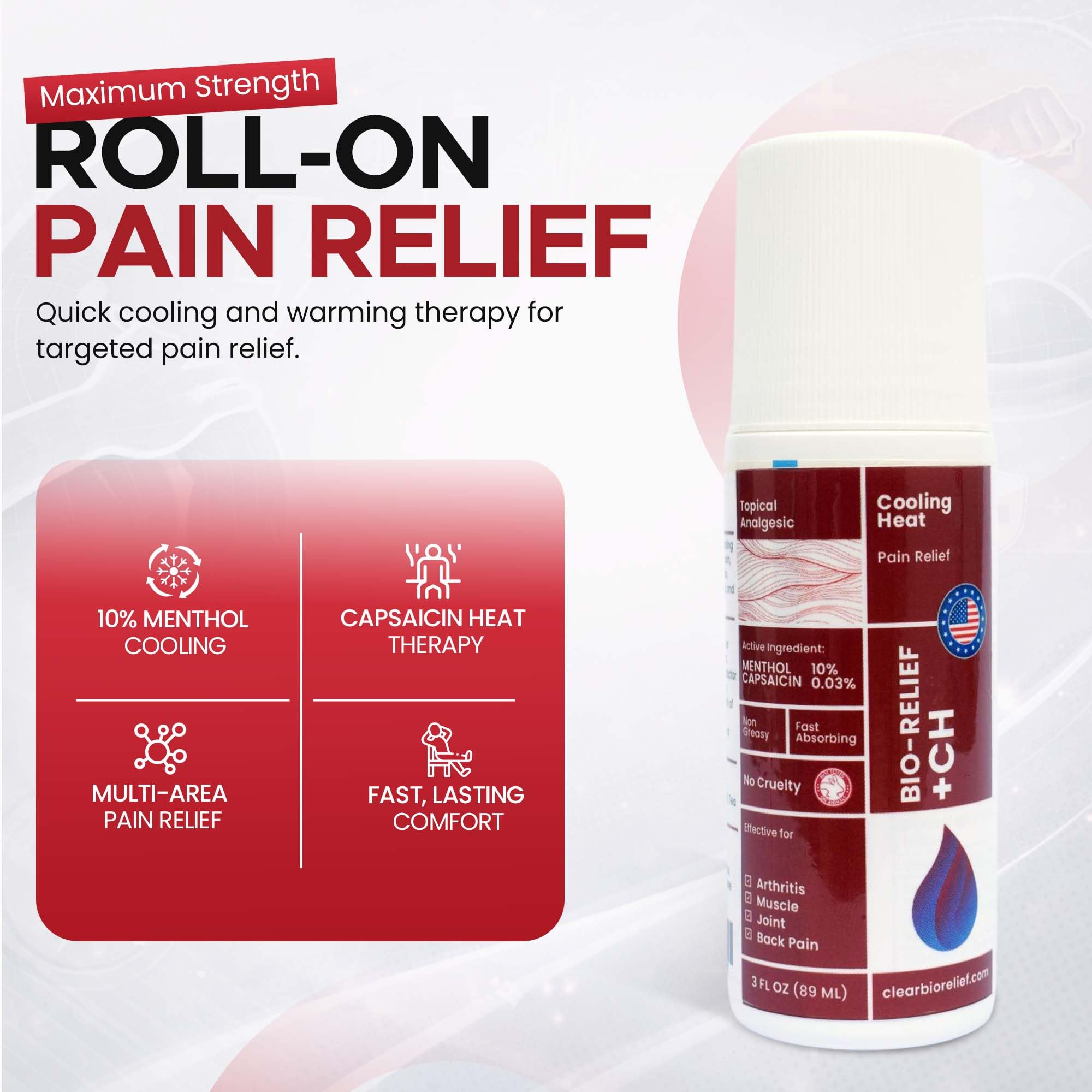 BIO-RELIEF +CH Pain Relief Roll On w 10% Methanol | Highly Effective, Cool & Topical Pain Relief Extra Strength for Arthritis,Muscle,Joint & Back | Easy Roll On Maximum Strength, Made in USA Scientific Solutions GlobalAu supplements