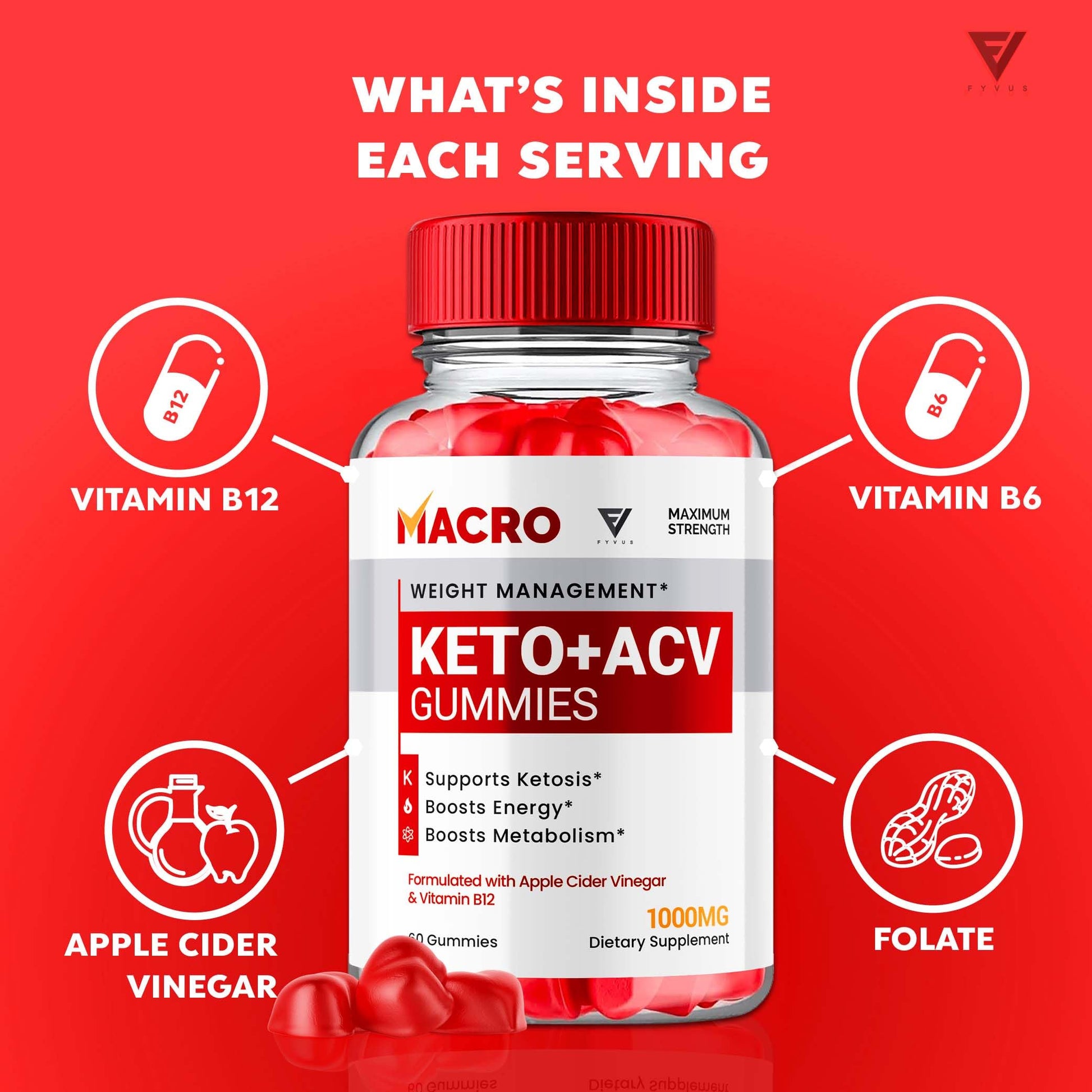 Macro Keto ACV Gummies Advanced Apple Cider Vinegar Vitamin Supplement FyvusUS supplements