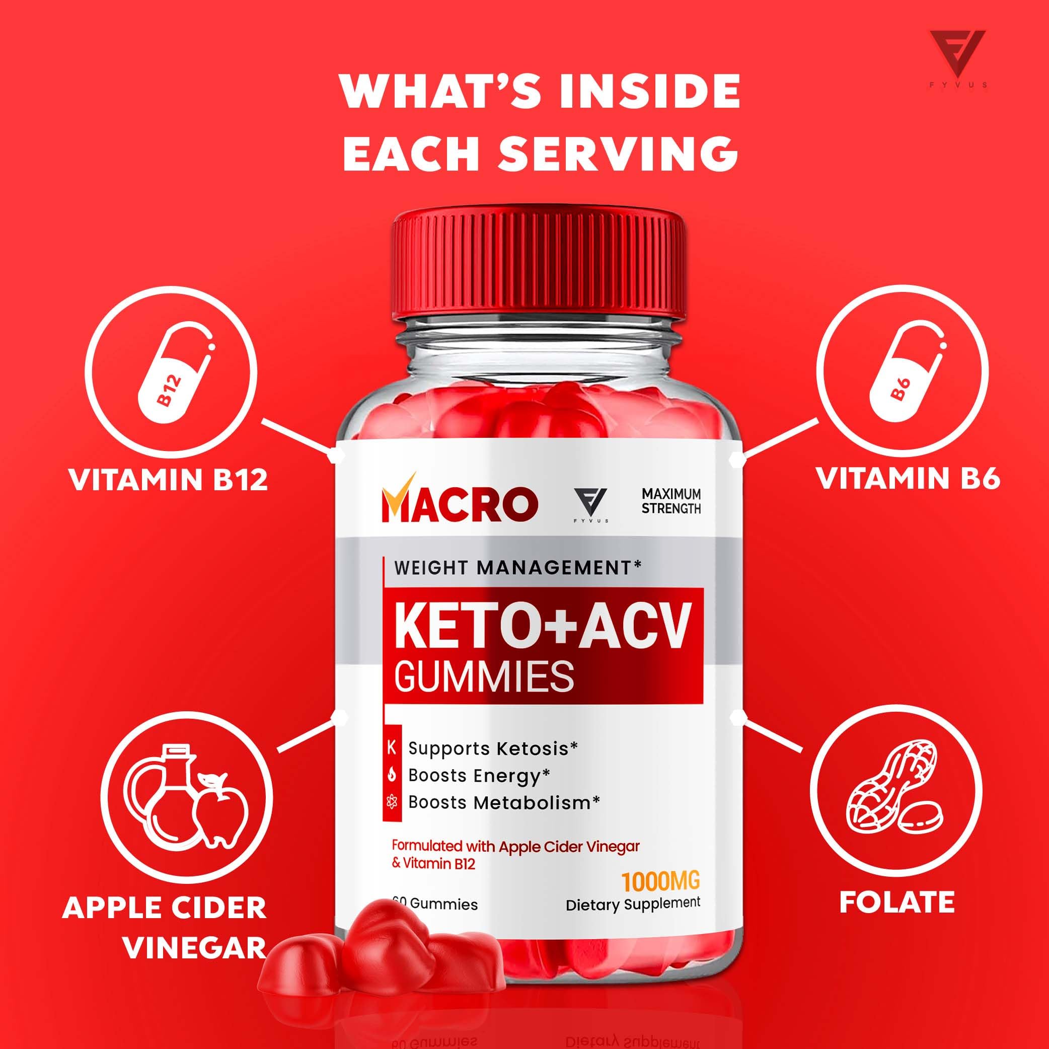 Macro Keto ACV Gummies Advanced Apple Cider Vinegar Vitamin Supplement FyvusUS supplements