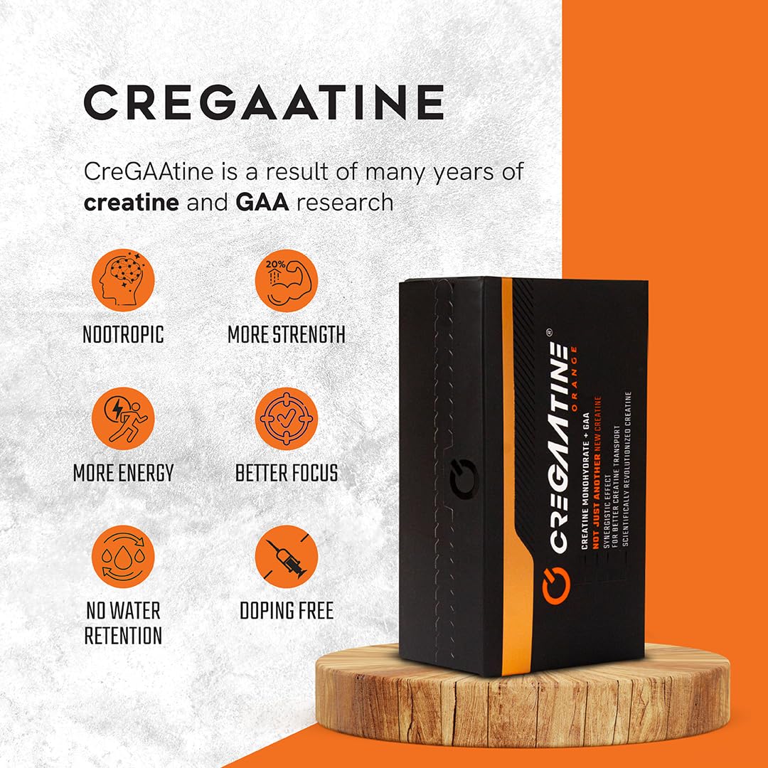 CreGAAtine Micronized Creatine Monohydrate + GAA | Increase Strength, No Water Retention | Boosts Memory & Focus | Single-Serve Packets | 60 Sachets, 30 Servings | (Sachets, Orange) CreGAAtineAu supplements