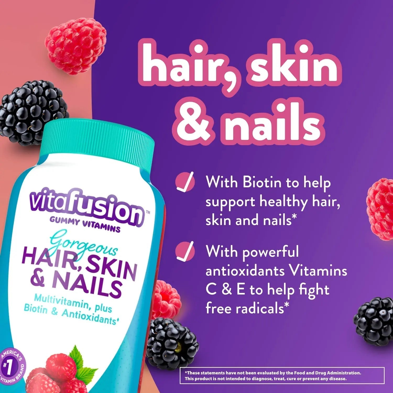 Vitafusion Gorgeous Hair, Skin & Nails Multivitamin Plus Biotin, Vitamin B12 Cherry Gummies for Energy Metabolism Support, 135ct & 90ct VitafusionAu supplements