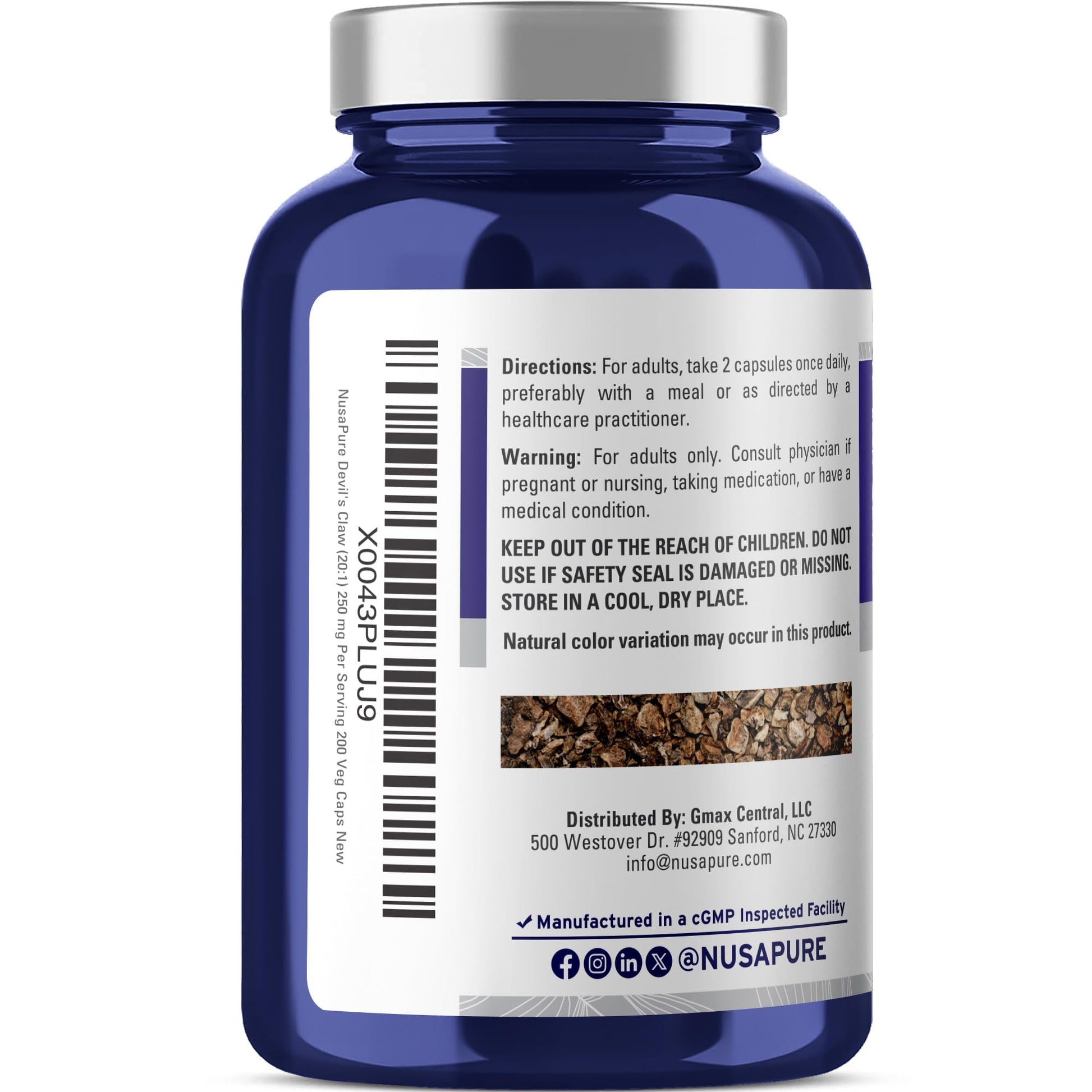 NusaPure Devil's Claw 20:1 Extract, 250 mg Equivalent to 5000mg, 200 Veggie Capsules, Concentrated Root Extract, Devils Claw Herbal Supplement, Non-GMO, Vegan Supplement NusaPureAu supplements