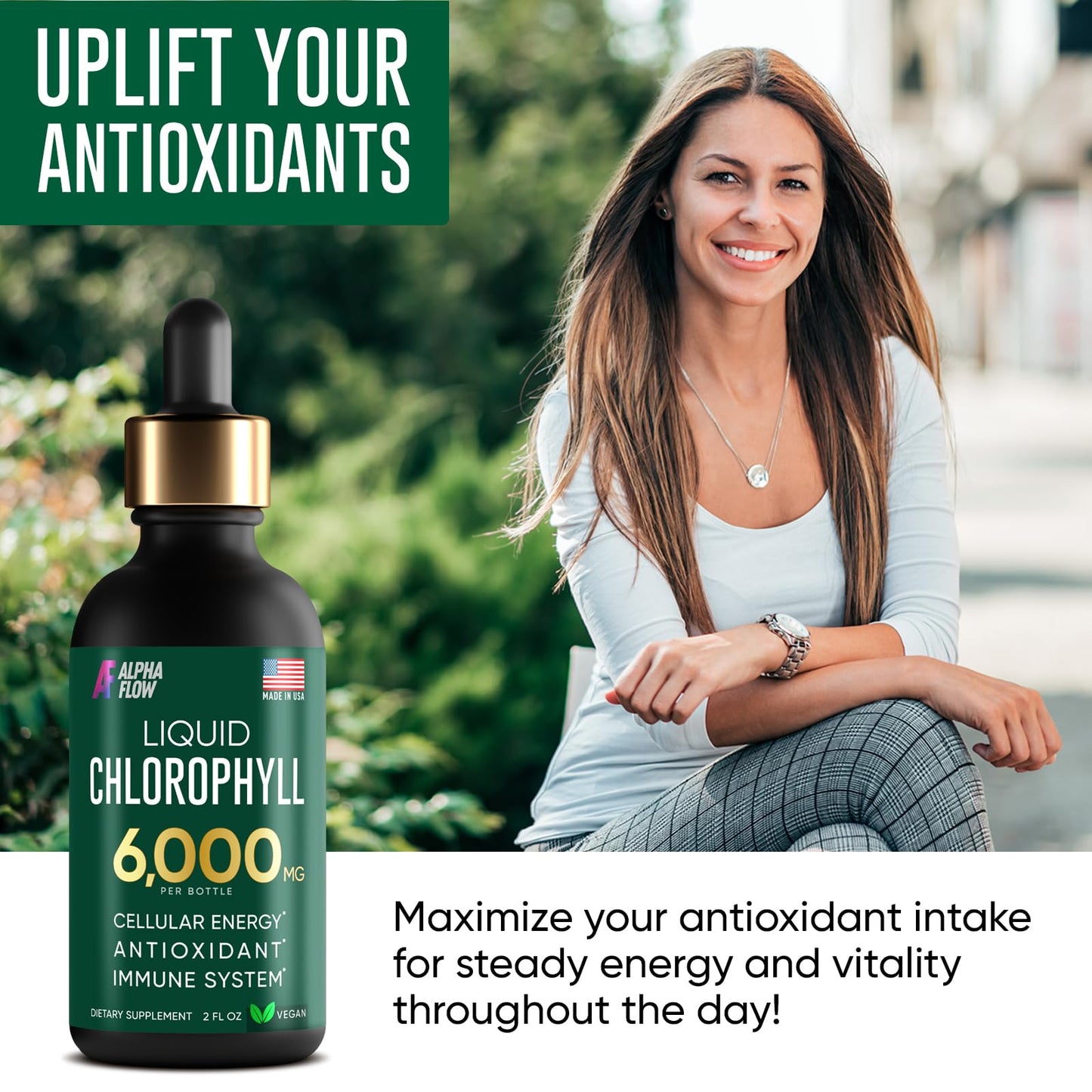Chlorophyll Liquid Drops 6000 mg - Premium Liquid Chlorophyll Supplement - All-in-One Alpha FlowUS supplements
