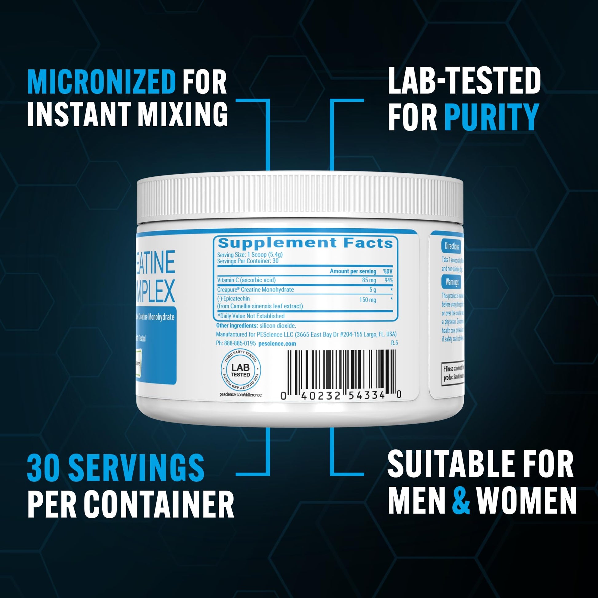 PEScience TruCreatine+ Creatine Monohydrate Powder Plus Epicatechin, Micronized Creapure Creatine for Women & Men, Supports Muscle Growth, Strength & Recovery, Cognition, 30 Servings, Unflavored PEScienceAu supplements