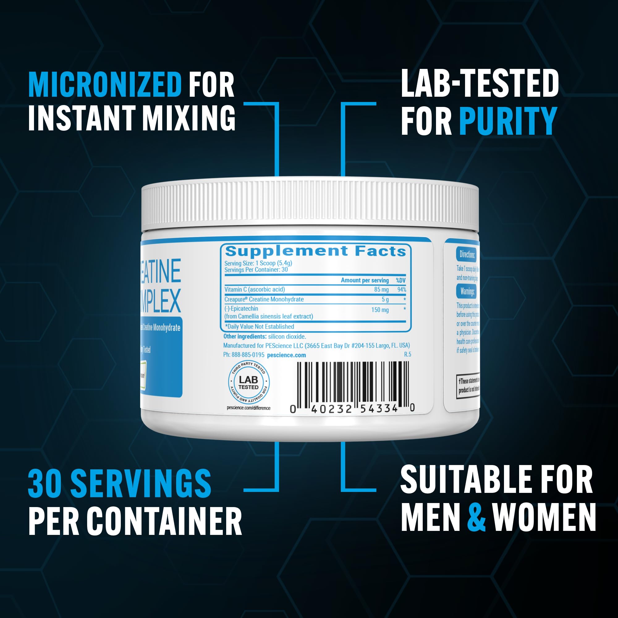 PEScience TruCreatine+ Creatine Monohydrate Powder Plus Epicatechin, Micronized Creapure Creatine for Women & Men, Supports Muscle Growth, Strength & Recovery, Cognition, 30 Servings, Unflavored PEScienceAu supplements