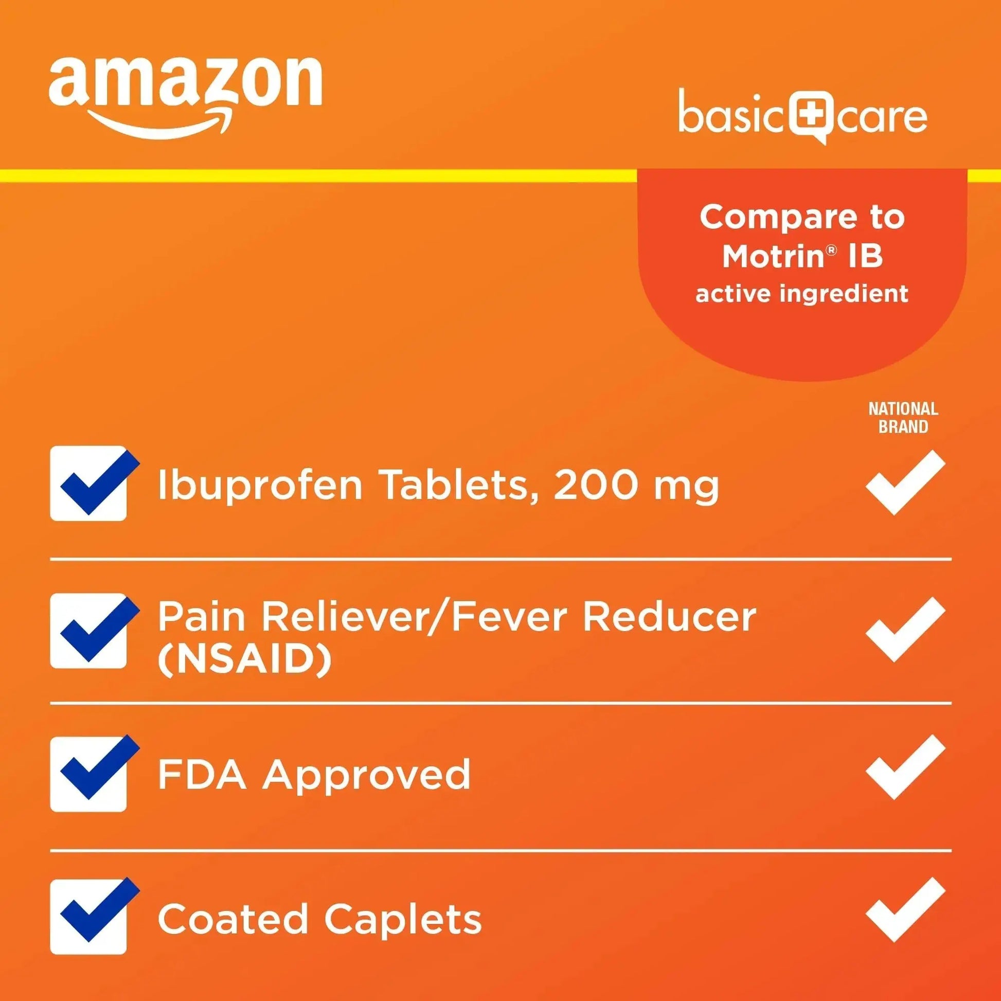 Amazon Basic Care Ibuprofen Tablets, 200 mg, Pain Reliever/Fever Reducer for Headache, Backache, Menstrual Pain and Body Aches, 100 Count Amazon Basic CareAu supplements