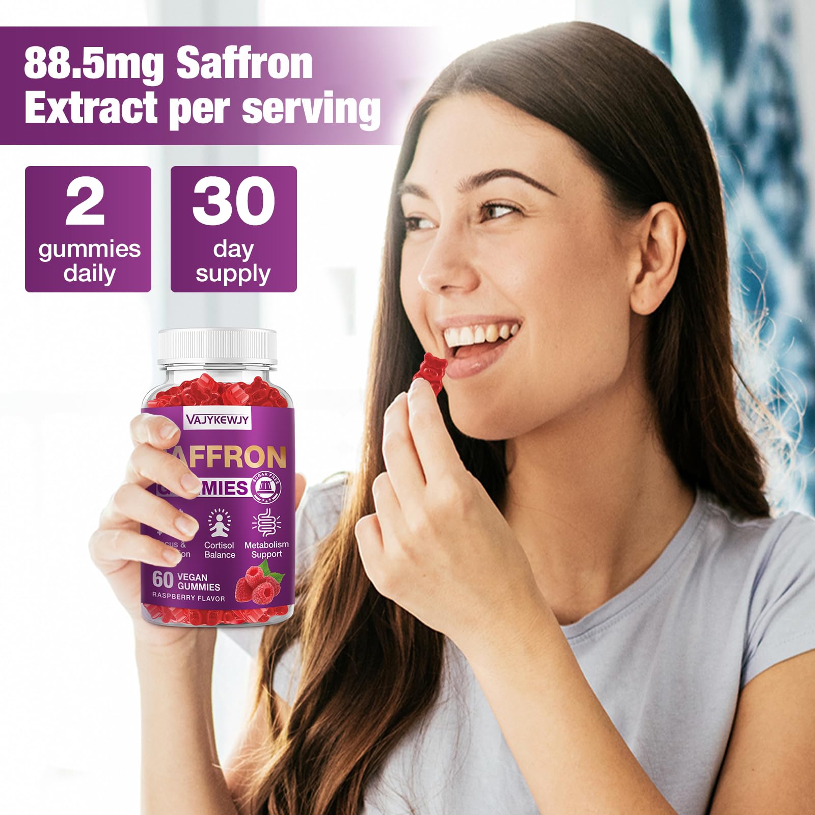 VAJYKEWJY Saffron Gummies (88.5 mg) with Magnesium — Enhanced with St. John’s Wort, Rhodiola, Ashwagandha & Vitamins B6, B12, D3 for Mood & Focus Support — 60 Count VAJYKEWJYAu supplements