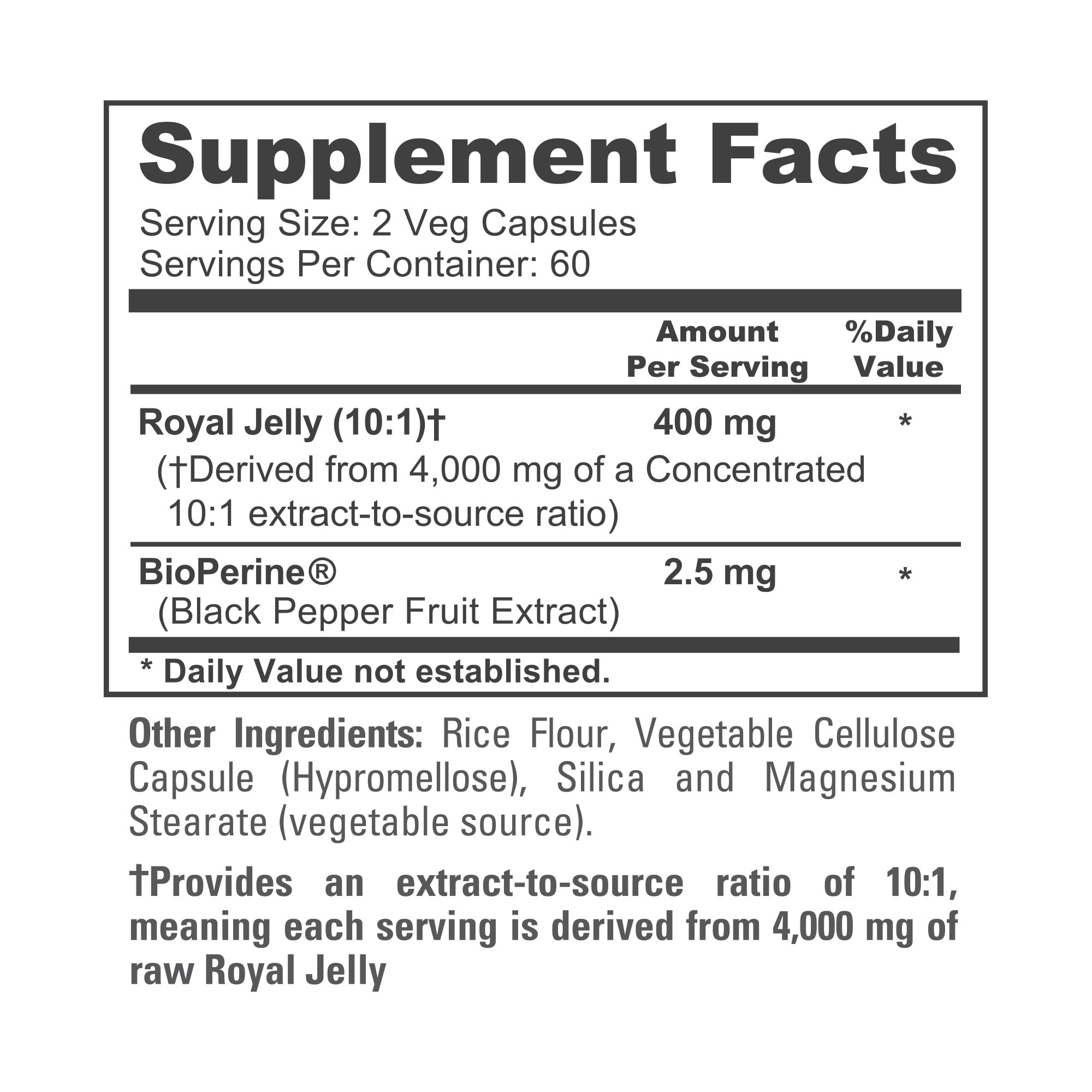 NusaPure Royal Jelly 10:1 Extract, 400 mg Equivalent to 4000mg - 120 Veggie Capsules (Non-GMO, Dairy Free, Dietary Supplement) NusaPureAu supplements