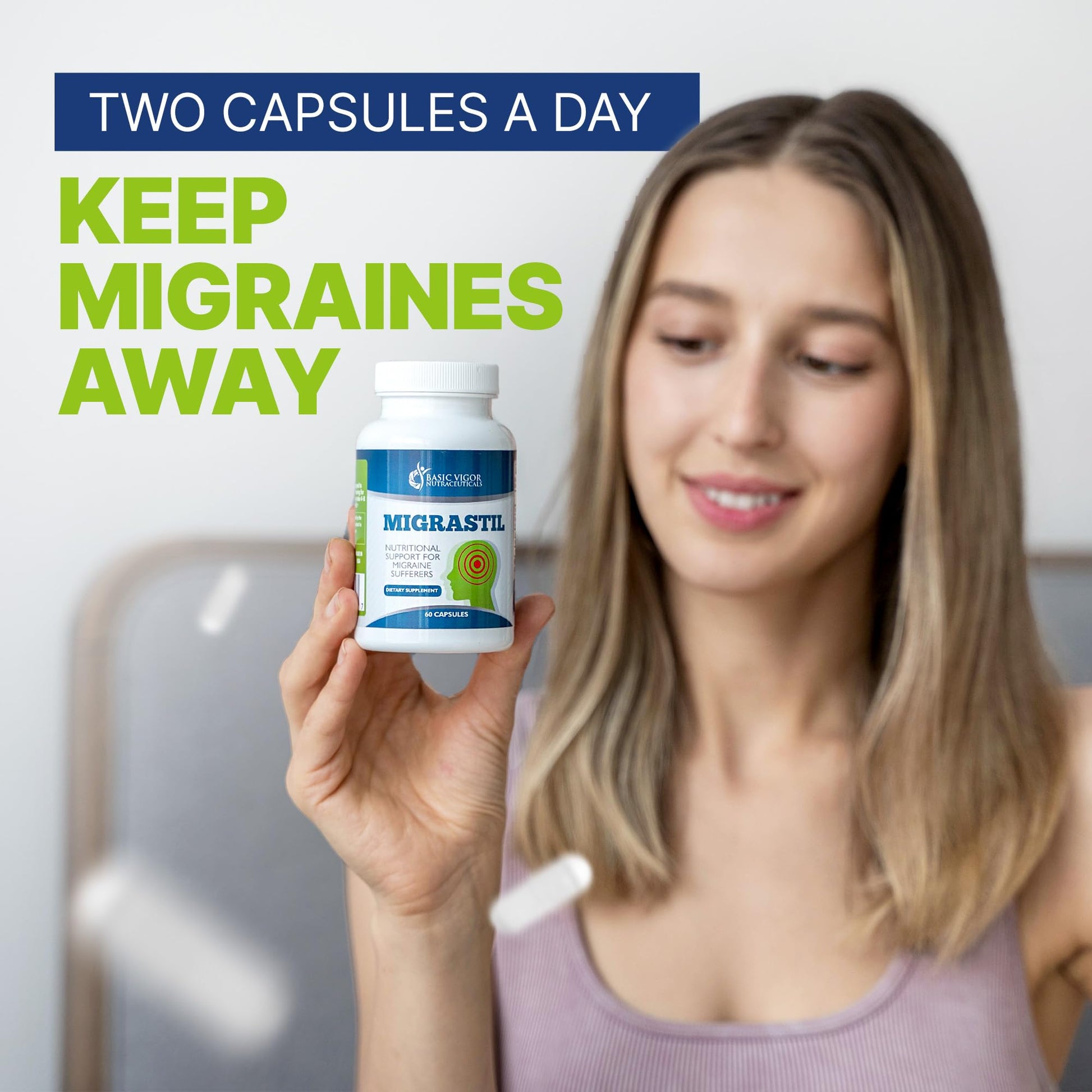 Basic Vigor Migrastil Migraine Support Capsules. Feverfew, Magnesium, Taurine & Vitamin B1 for Migraines Natural Supplement. Made in The USA. Vegan and Gluten Free. Basic VigorAu supplements