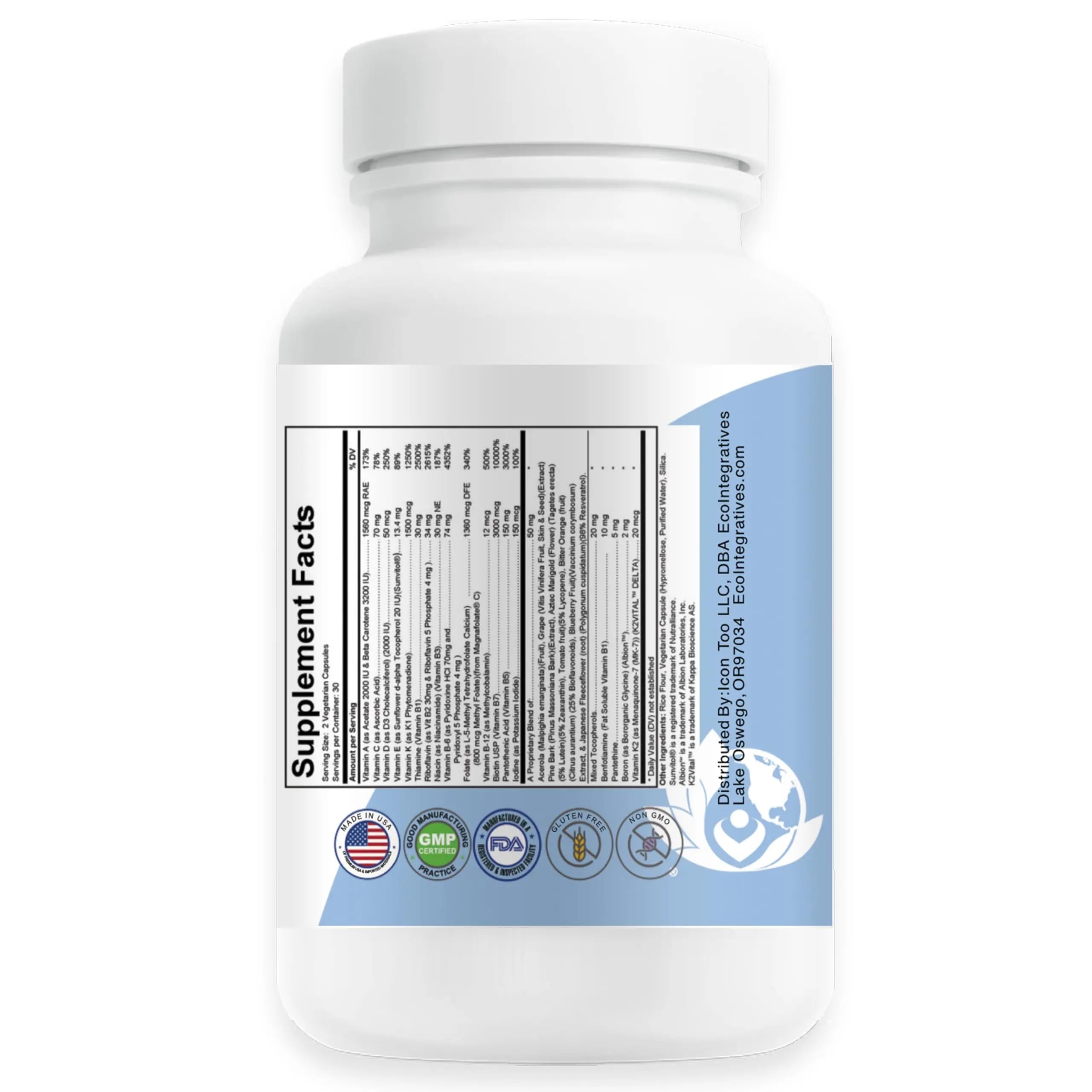 EcoIntegratives Active Multivitamin | ADK, Methyl B Complex, Antioxidants | Quatrefolic Folate, Methyl B12, P5P, Vitamin D3, K1/K2 | EcoIntegrativesAu supplements