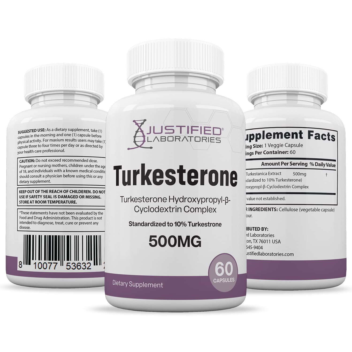 Justified Laboratories (5 Pack Turkesterone 500mg 10% Standardized Naturally Increase Justified LaboratoriesUS supplements