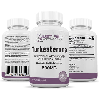 Justified Laboratories (5 Pack Turkesterone 500mg 10% Standardized Naturally Increase Justified LaboratoriesUS supplements