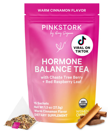 Pink Stork Hormone Balance Tea for Women – Red Raspberry Leaf & Chasteberry (Vitex) – Organic Herbal Tea for PMS, Menstrual Cycle & Perimenopause Support – Caffeine-Free Cinnamon Blend – 30 Cups Pink StorkAu supplements