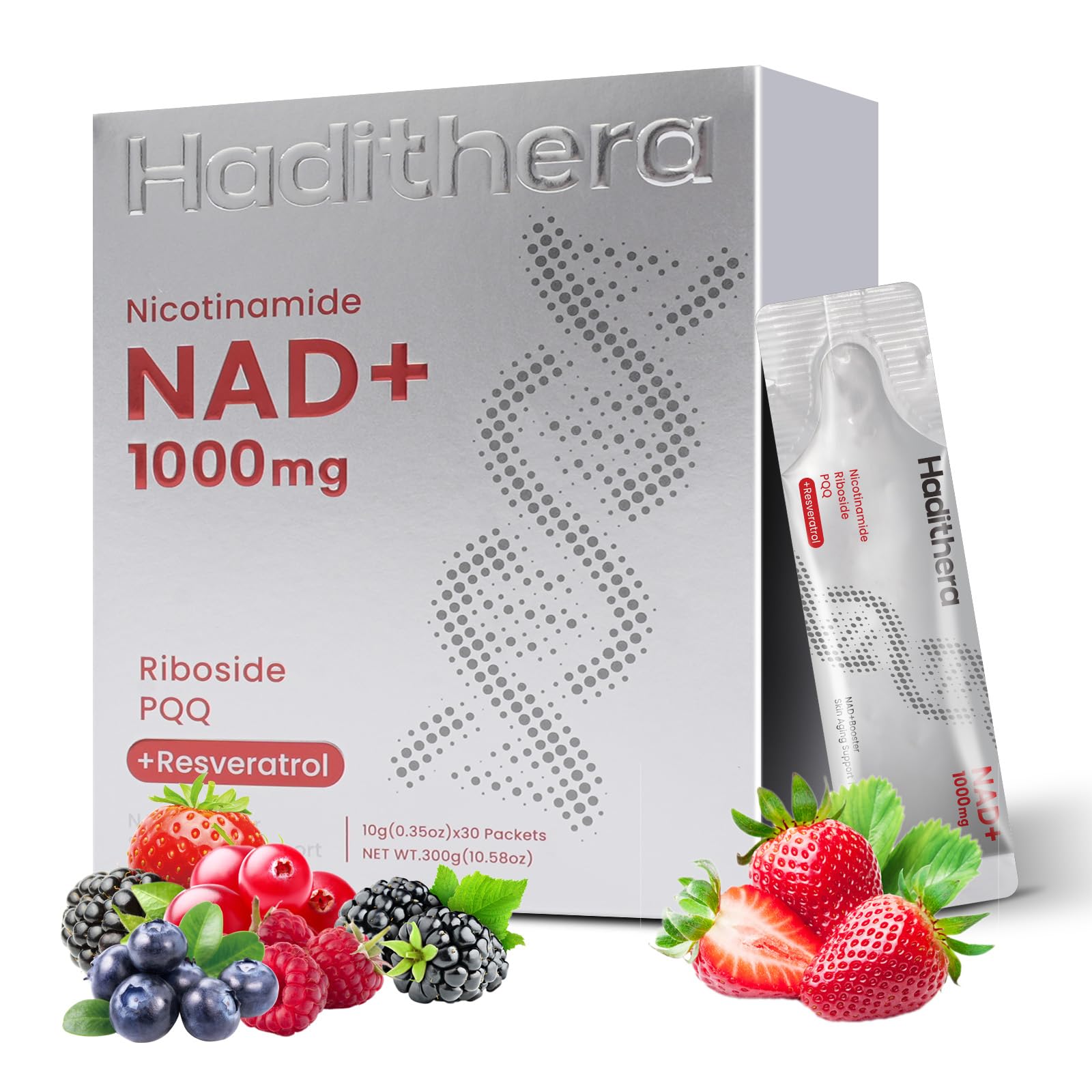 Haditheran NAD Supplement 1000mg Synergistic Blend with Nicotinamide Riboside, PQQ & Resveratrol - Premium Anti-Aging Supplement for Cellular Energy, Mental Clarity and Longevity (30 Packets) HaditheranAu supplements