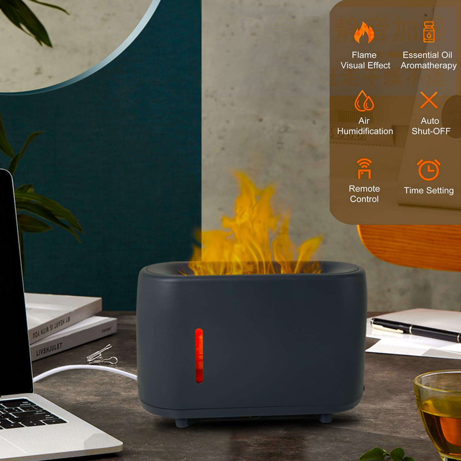 Flame Diffuser Humidifier 240ML for Essential Oils, Smart Timing with 7 Changeable Colors, Dual Mist AOSUMWITHUAu supplements