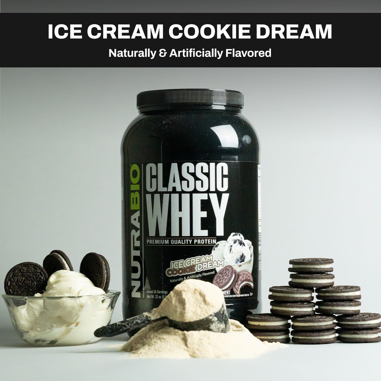 NutraBio Classic Whey Protein Powder- 25G of Protein Per Scoop - Ice Cream Cookie NutraBioUS supplements