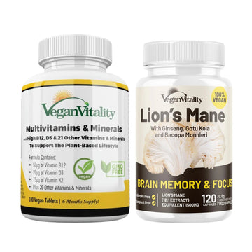 Vegan Vitality Lion's Mane x General Health Combo Bundle - 6 Months Lion's Mane and Multivitamins Vegan VitalityAu supplements