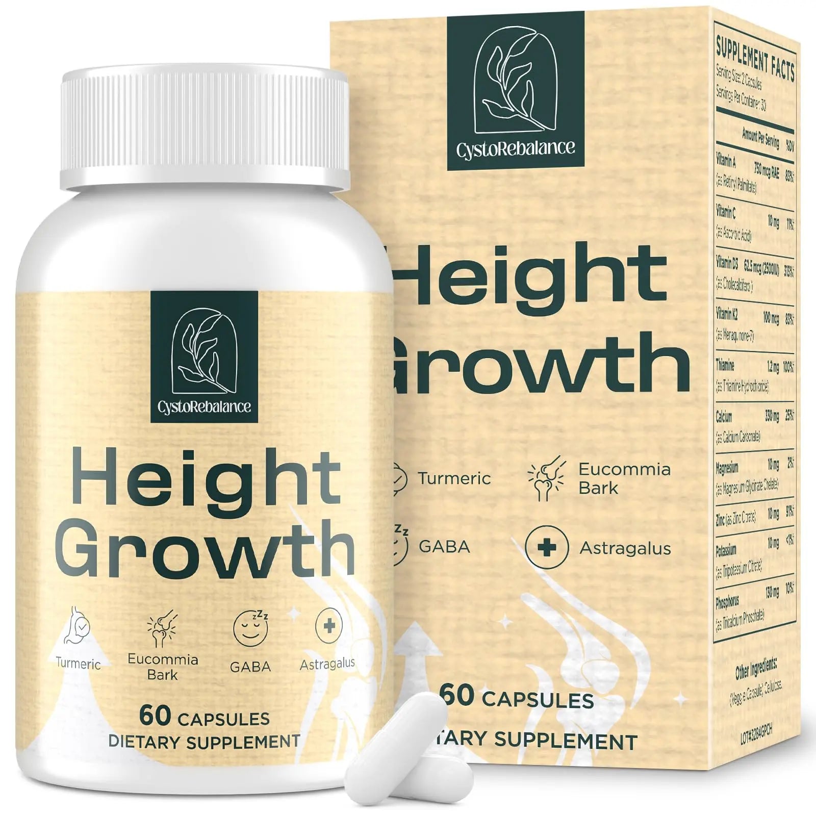 CystoRebalance 25-in 1 Bone Strength Supplement - for Natural Growth, Digestion and Stress - High Absorption - Calcium, Magnesium, Zinc, Ashwaganda and Multivitamins for Age 12+ | 60 Caps CystoRebalanceAu supplements