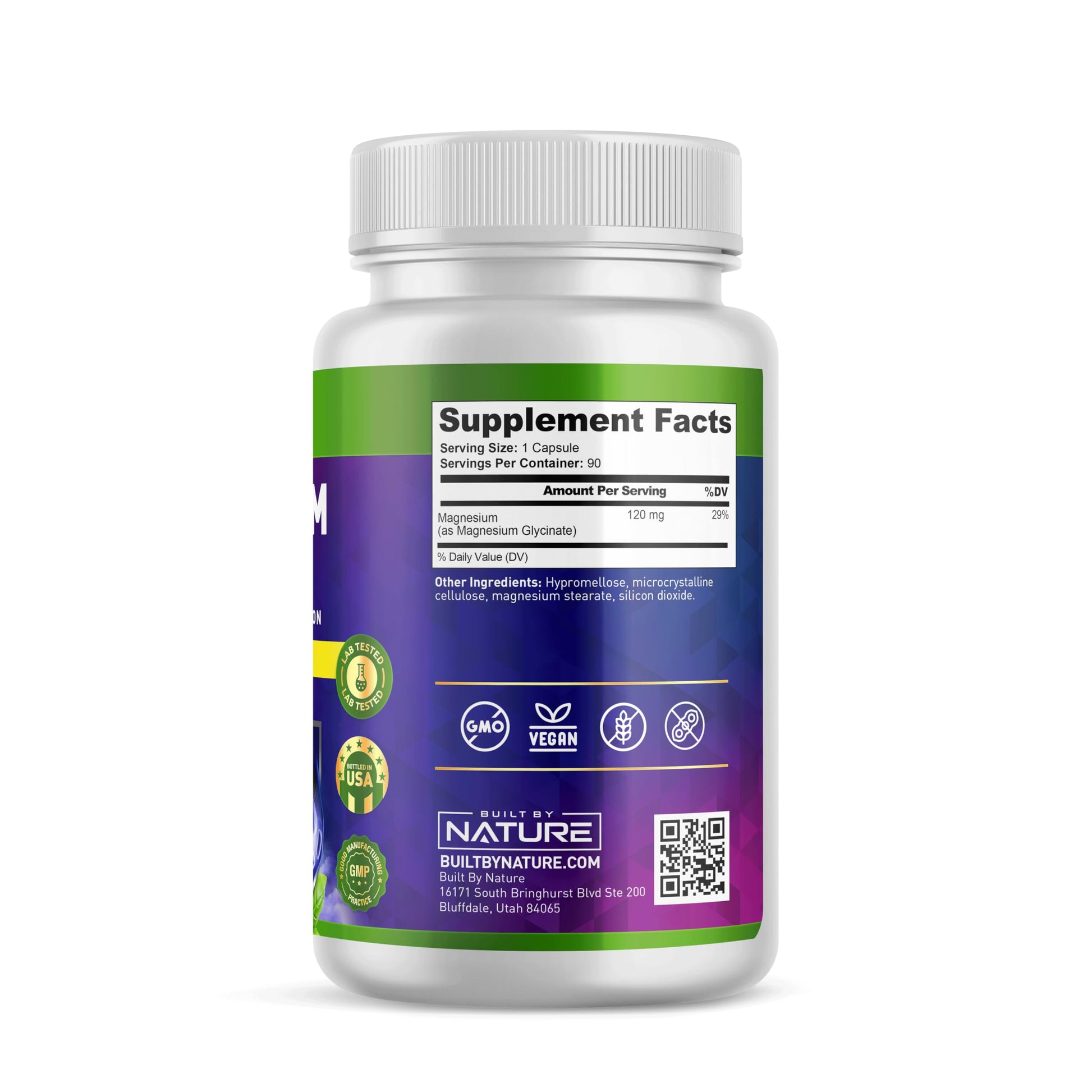 Built By Nature Magnesium Glycinate - Chelated for High Absorption – Supplement to Support Sleep, Muscle, Heart & Nerve Health - 120 mg Magnesium per Serving/Capsule - 90 Capsules Built by NatureAu supplements