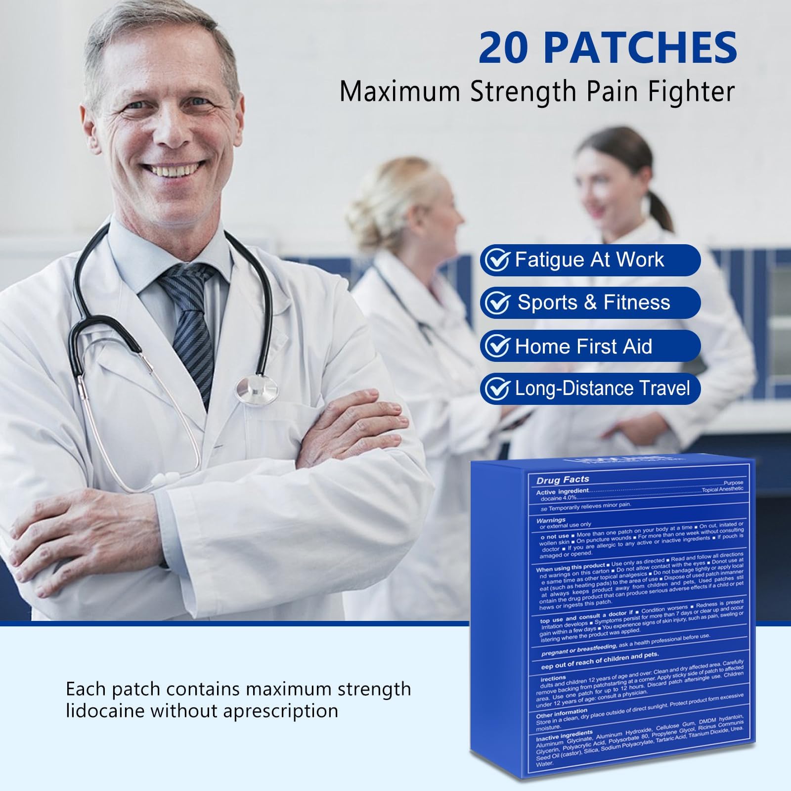 KIbabyDI Professional Lidocaine Pain Relief Patches - 20 Count | 4% Medicated Gel Patches for Targeted Joint & Muscle Comfort | Long-Lasting 12-Hour Relief, Ultra-Flexible Design -lb234 KIbabyDIAu supplements