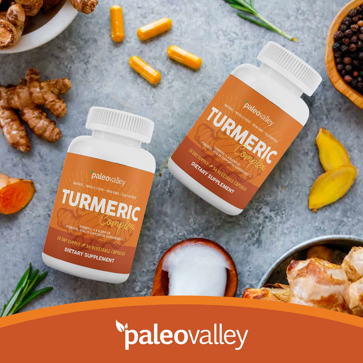 Paleovalley - Organic Turmeric Complex - Full Spectrum Organic Turmeric with Health-Supportive Superfoods - 56 Vegetarian Capsules - Support Joints, Immunity, Brain and Heart Health PaleovalleyUS supplements