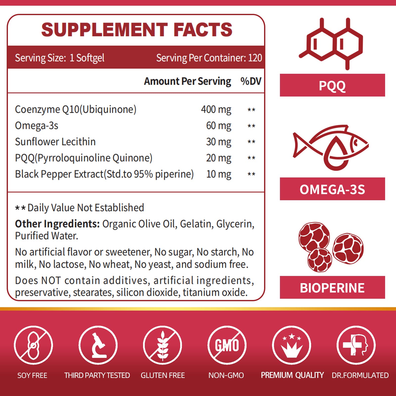 CoQ10-400mg-Softgels with PQQ, BioPerine & Omega-3, Coenzyme Q10(Ubiquinone) ZEBORAUS supplements