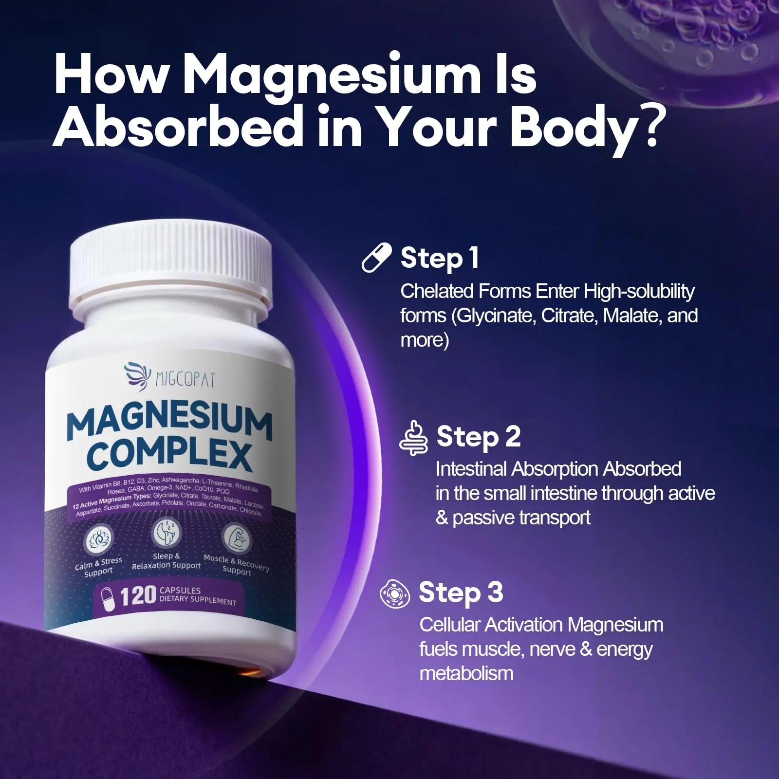 Migcopat Magnesium Complex w/Magnesium Glycinate, Malate, Citrate | 24-in-1 Magnesium Supplement w/Ashwagandha, L-Theanine & NAD+ | Supports Calm, Energy, Muscle & Sleep | Non-GMO, 120 Vegan Caps Migcopatnz supplements