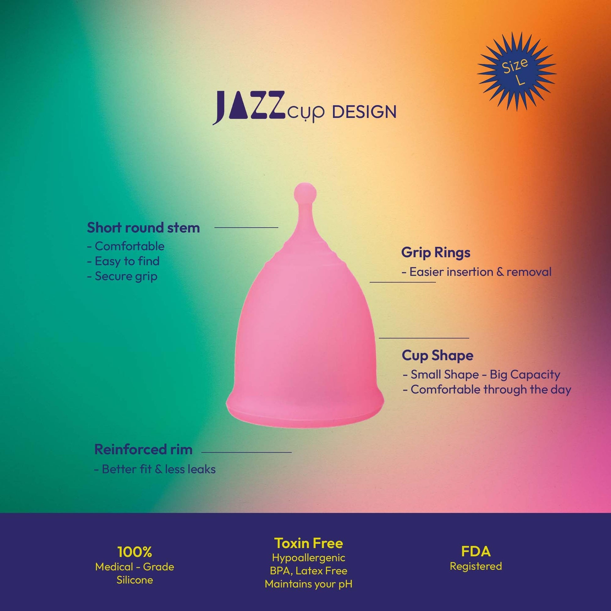 JAZZ Cup Soft Menstrual Cups – with Sterilizer Case & Cotton Pouch – Reusable, 12-Hour Protection JAZZ cupAu supplements