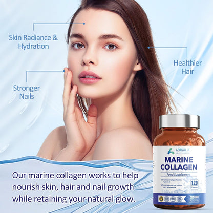 Marine Collagen Supplements for Women Men 2000mg 120 Capsules Hyaluronic Acid, Vitamin C, Vitamin E, & Ashwagandha AoruiliaUS supplements