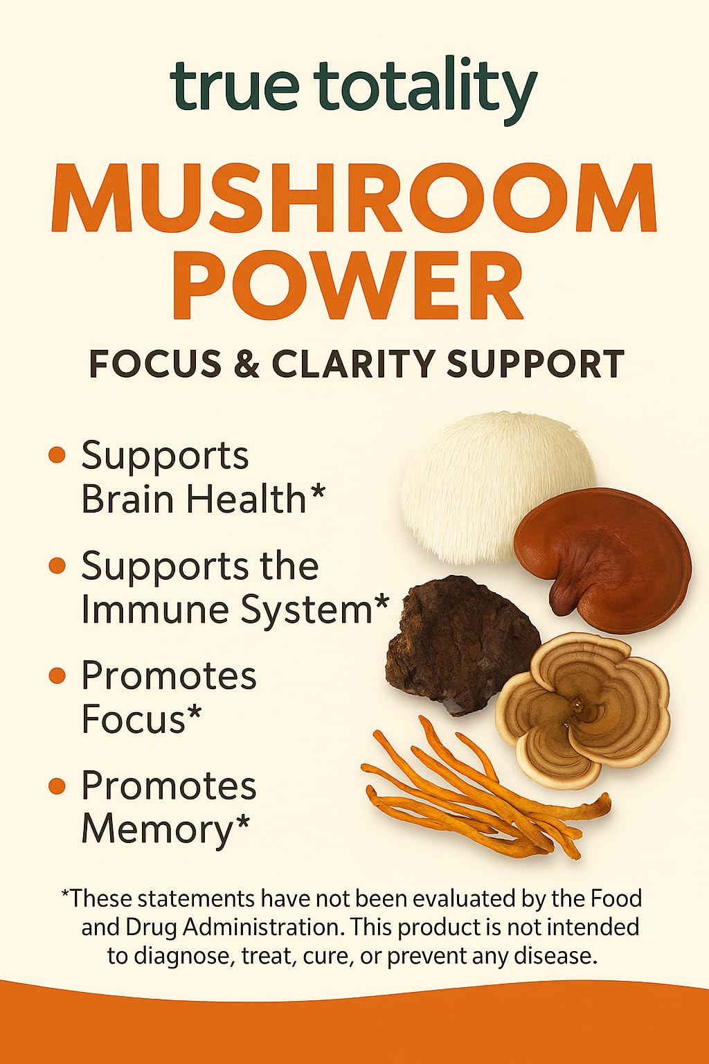 Mushroom Complex Capsules with Lion’s Mane, Reishi, Cordyceps, Chaga & Turkey Tail – True Totality Mushroom Power – Immune, Energy & Focus Support – 90 Vegan Capsules True TotalityAu supplements