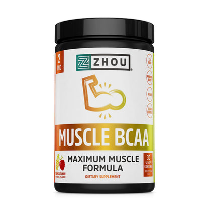 Zhou Nutrition Muscle BCAA Powder, Vegan Muscle Recovery, Natural, Clean Formula Zhou NutritionUS supplements