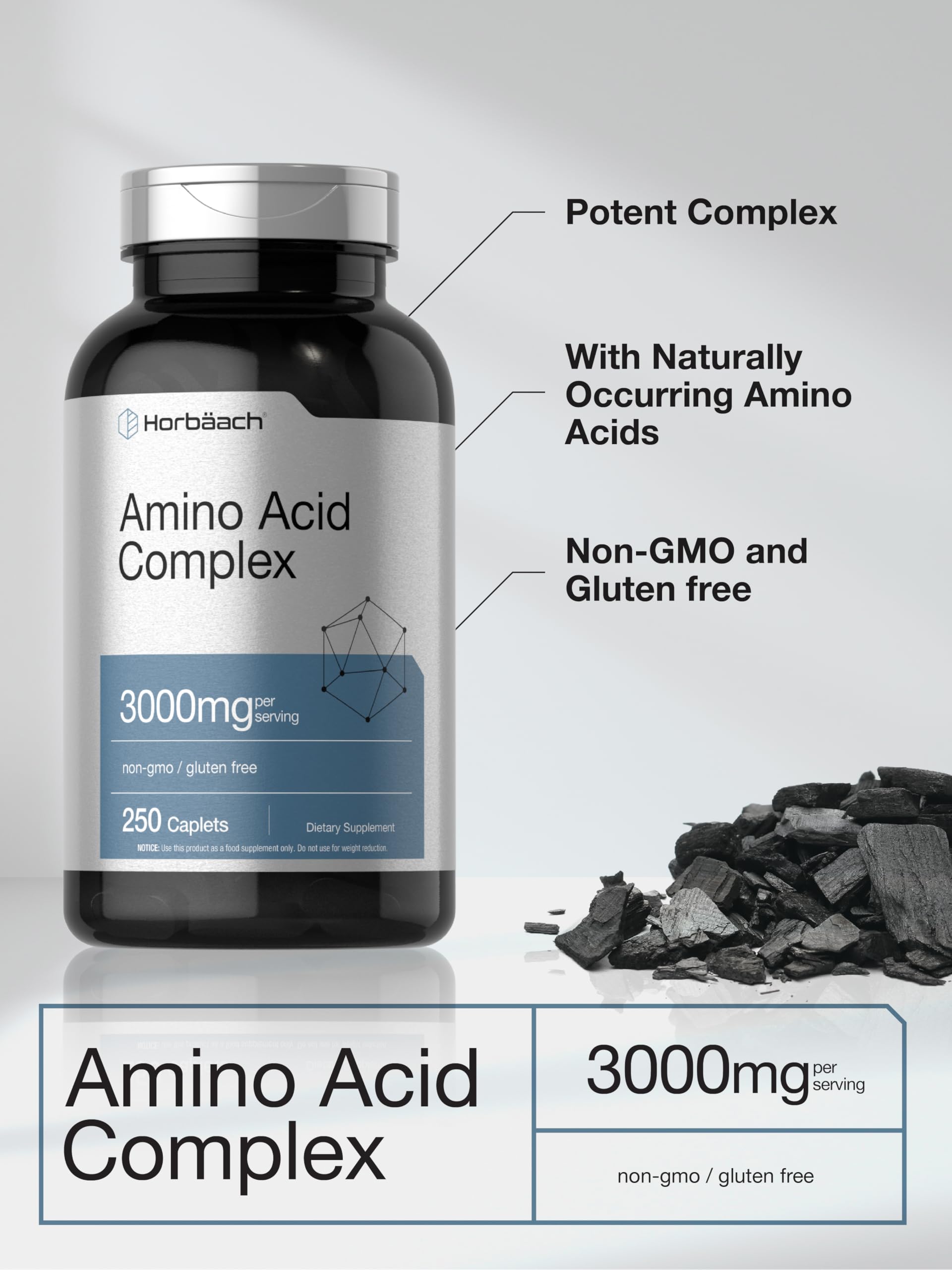 Horbäach Amino Acid Complex 3000mg | 250 Caplets | Non-GMO, Gluten Free Supplement HorbäachAu supplements