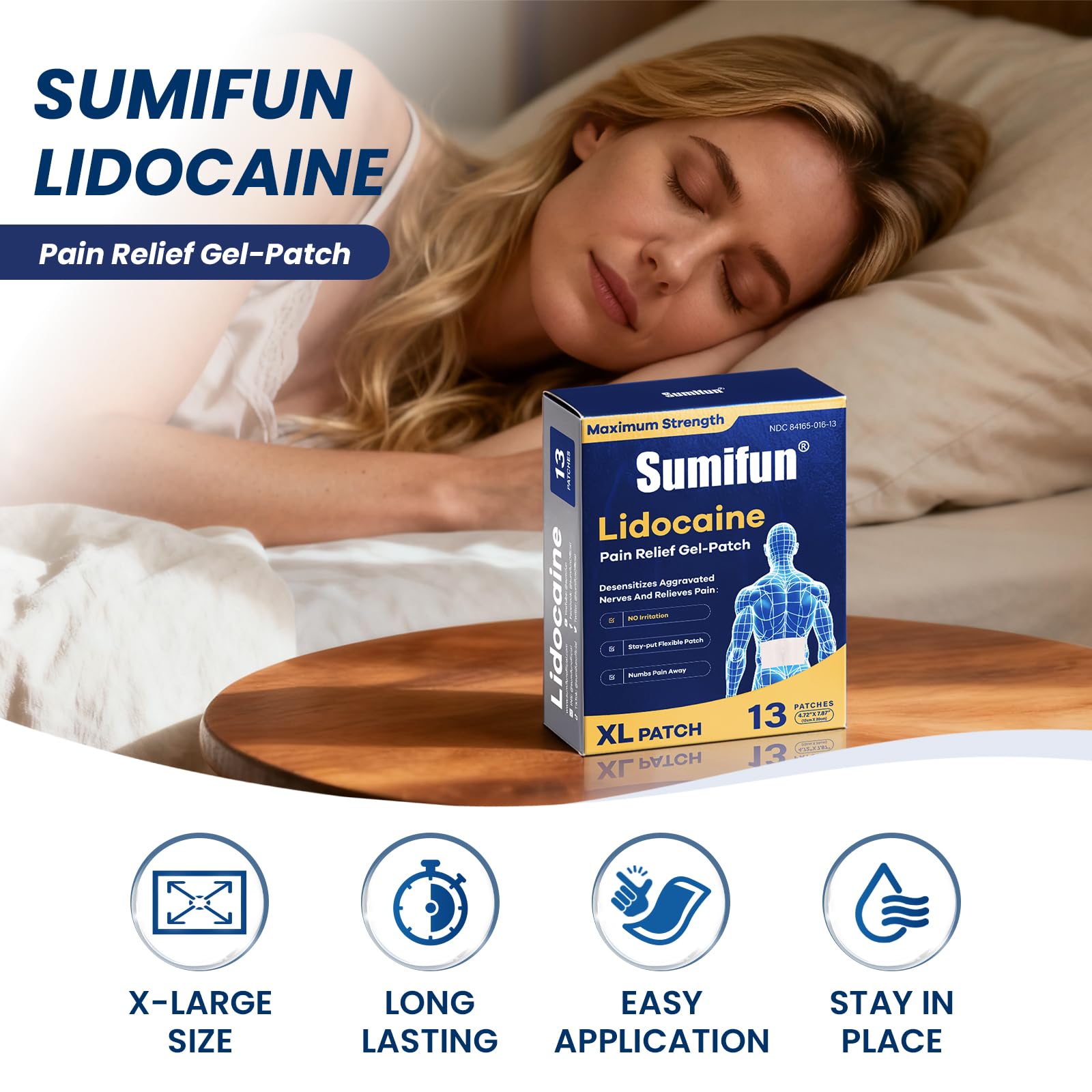 Sumifun XL Lidocaine Patches for Pain Relief, 4% Lidocaine Maximum Strength OTC, Extra Large 4.72"x7.87" for Full Back Pain Patches & Large Areas (Extra Large, Count, 13) SumifunAu supplements